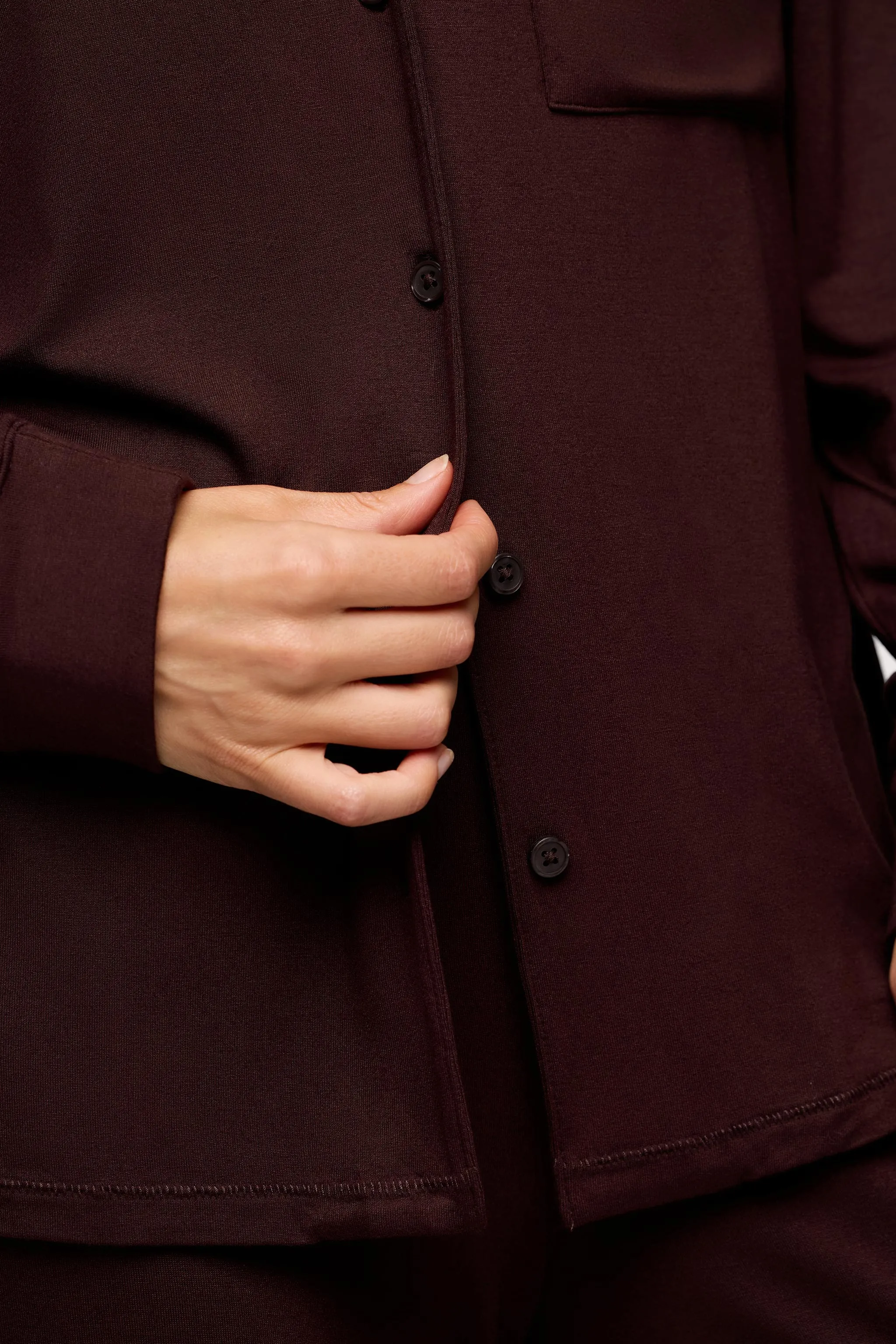 Long Sleeve Button-Up Pajama Shirt | Espresso sold by nuuds product image thumbnail 3