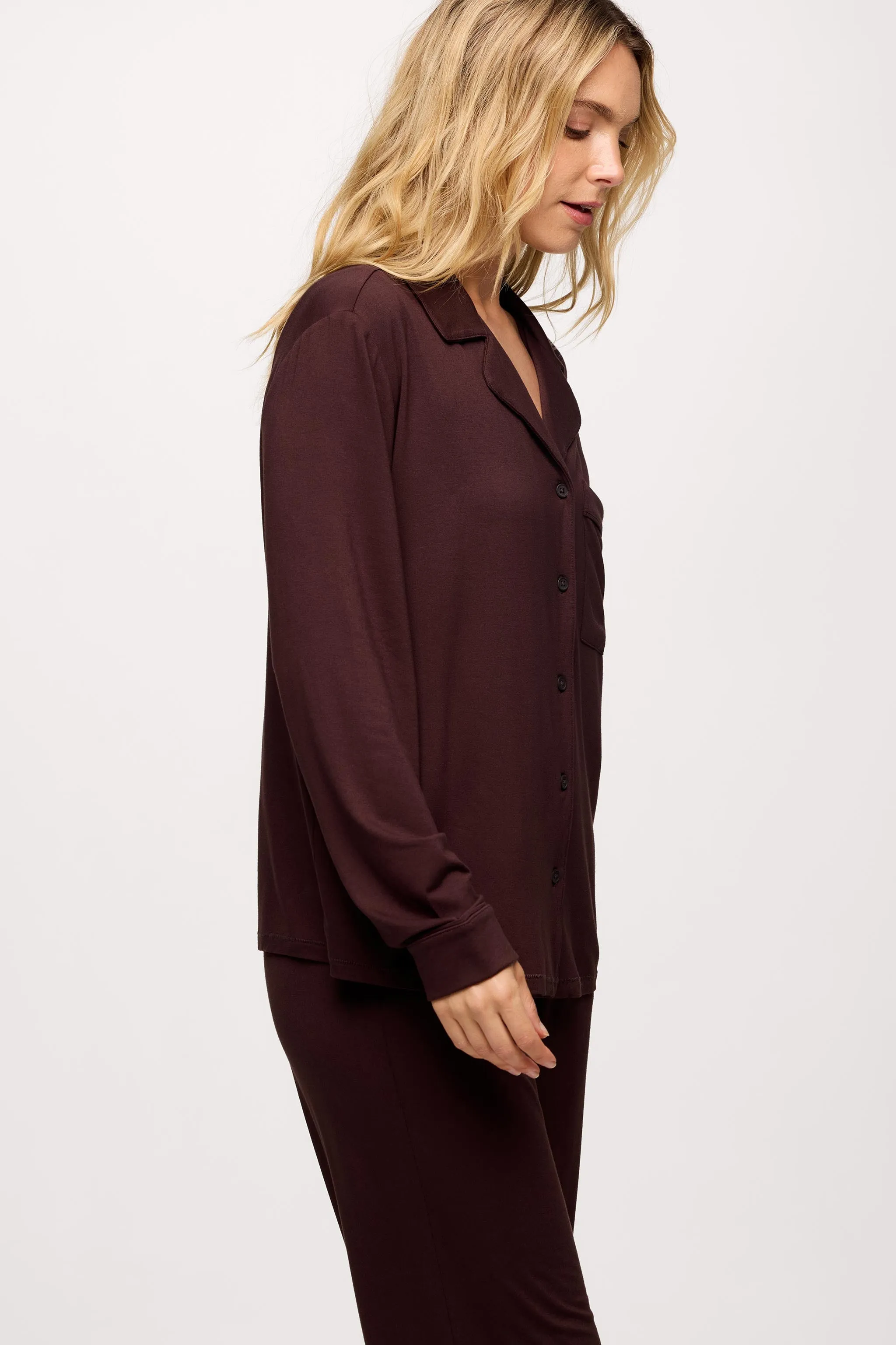 Long Sleeve Button-Up Pajama Shirt | Espresso sold by nuuds product image thumbnail 4