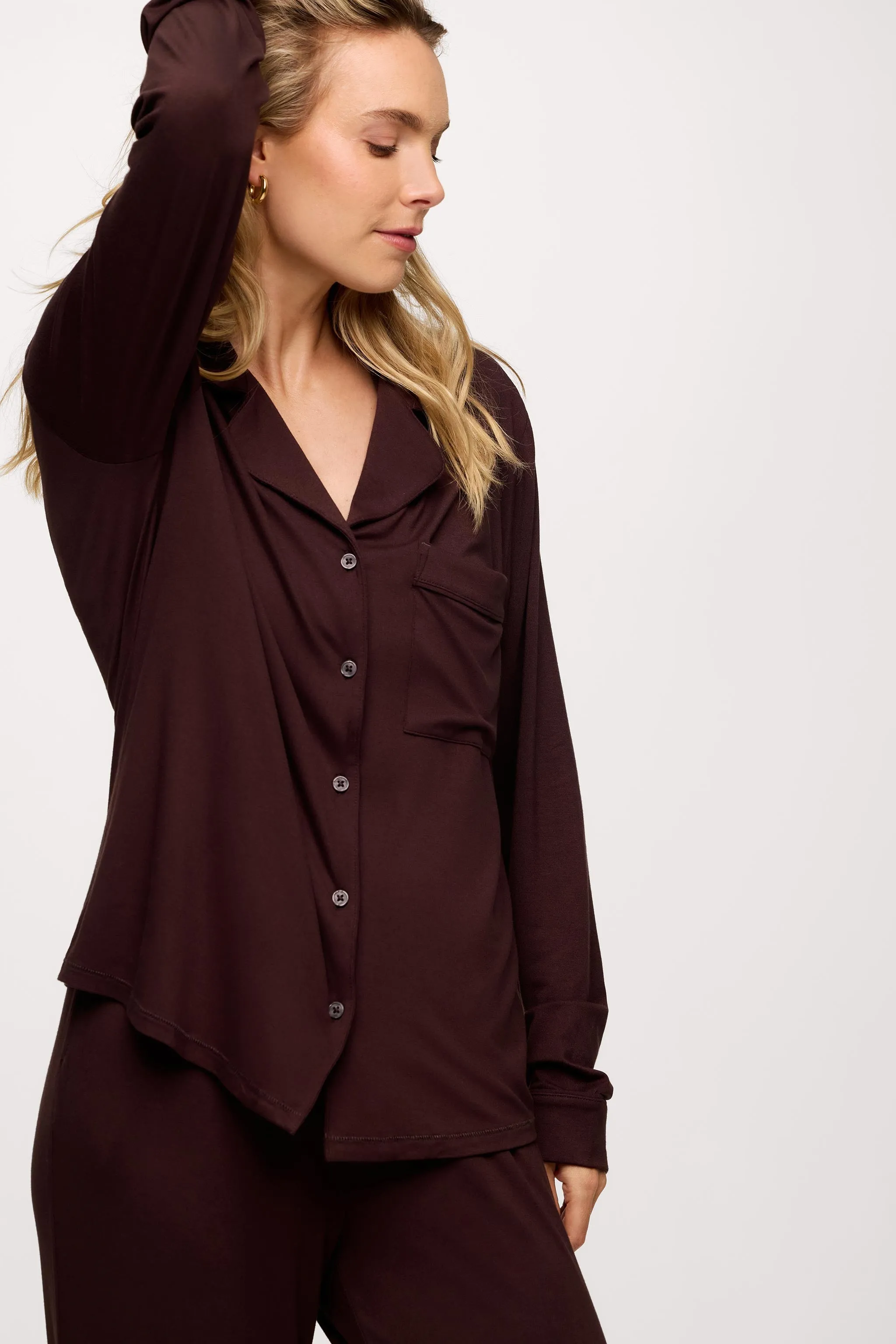 Long Sleeve Button-Up Pajama Shirt | Espresso sold by nuuds product image thumbnail 2