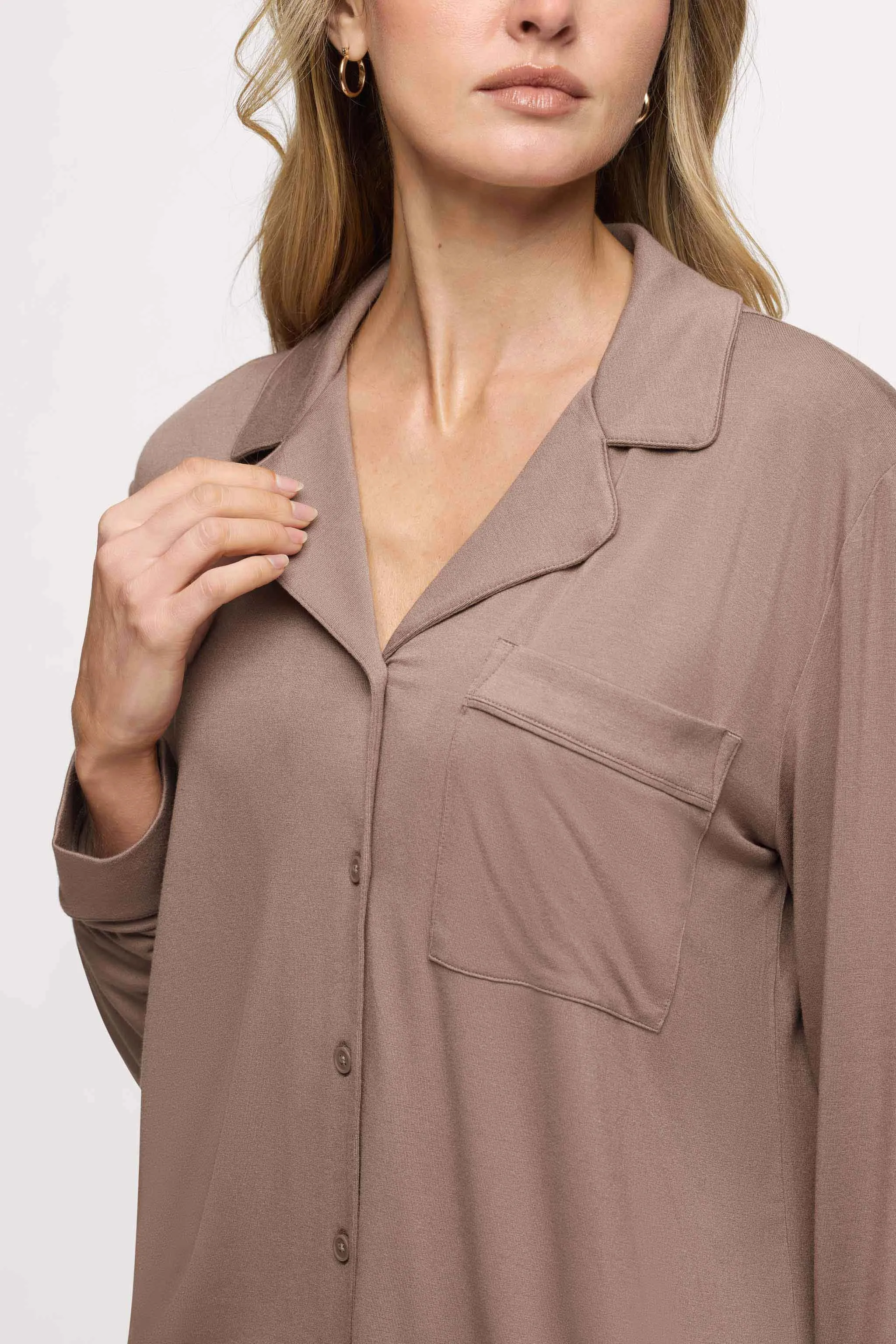 Long Sleeve Button-Up Pajama Shirt | Cocoa sold by nuuds product image thumbnail 5