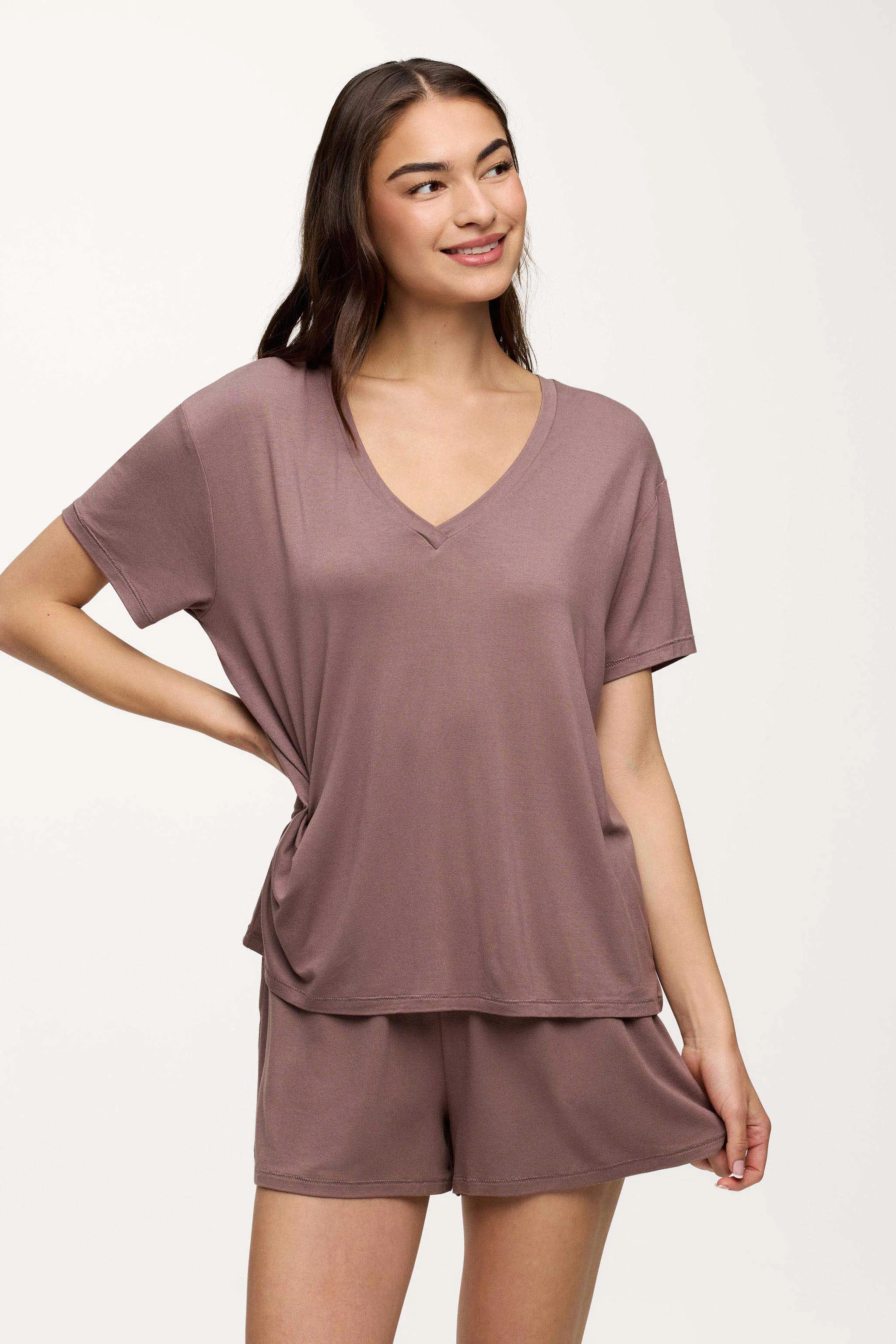 V-Neck Pajama Tee | Cocoa sold by nuuds product image thumbnail 2
