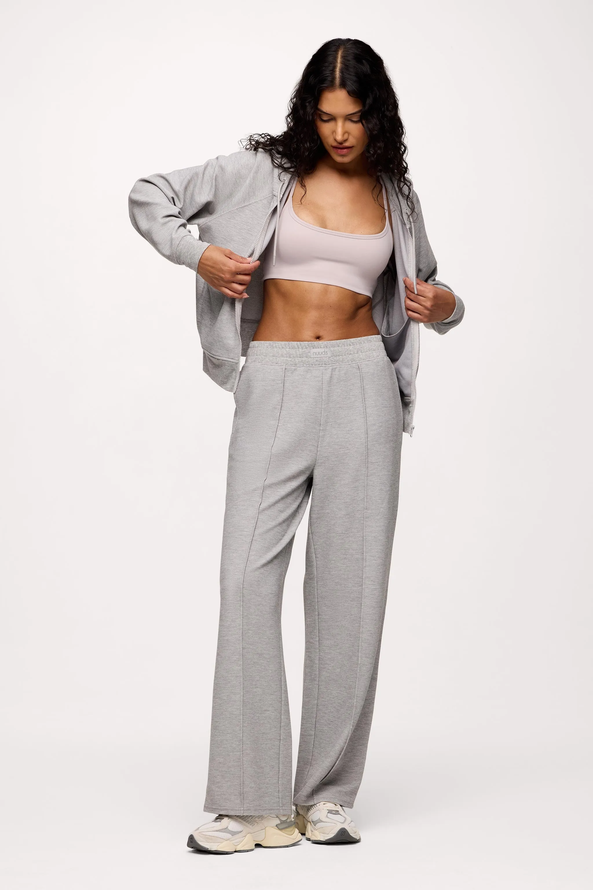 Performance Waffle Wide Leg Pant | Heather Grey sold by nuuds