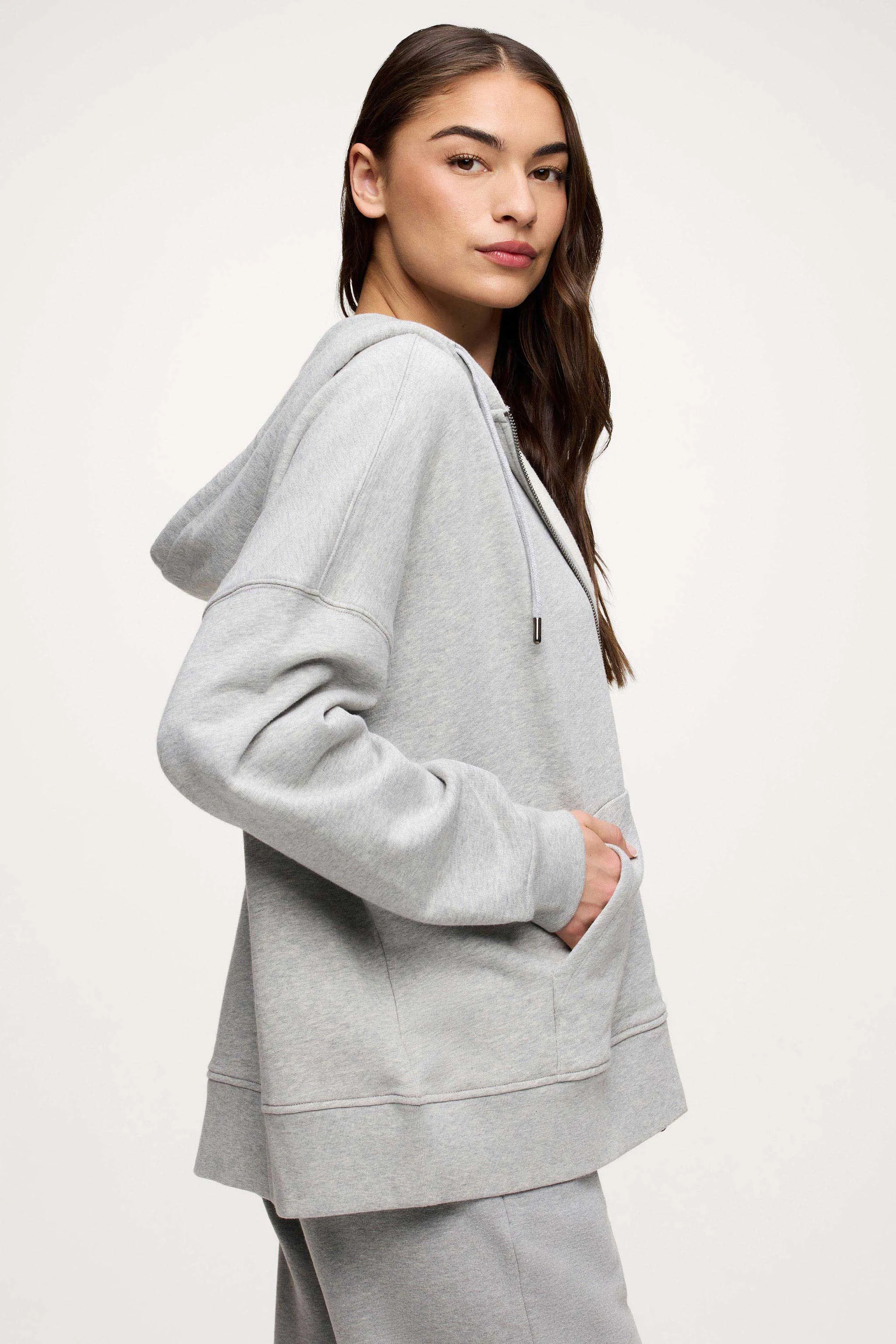 Core Fleece Two Way Zip Hoodie | Heather Grey sold by nuuds product image thumbnail 3