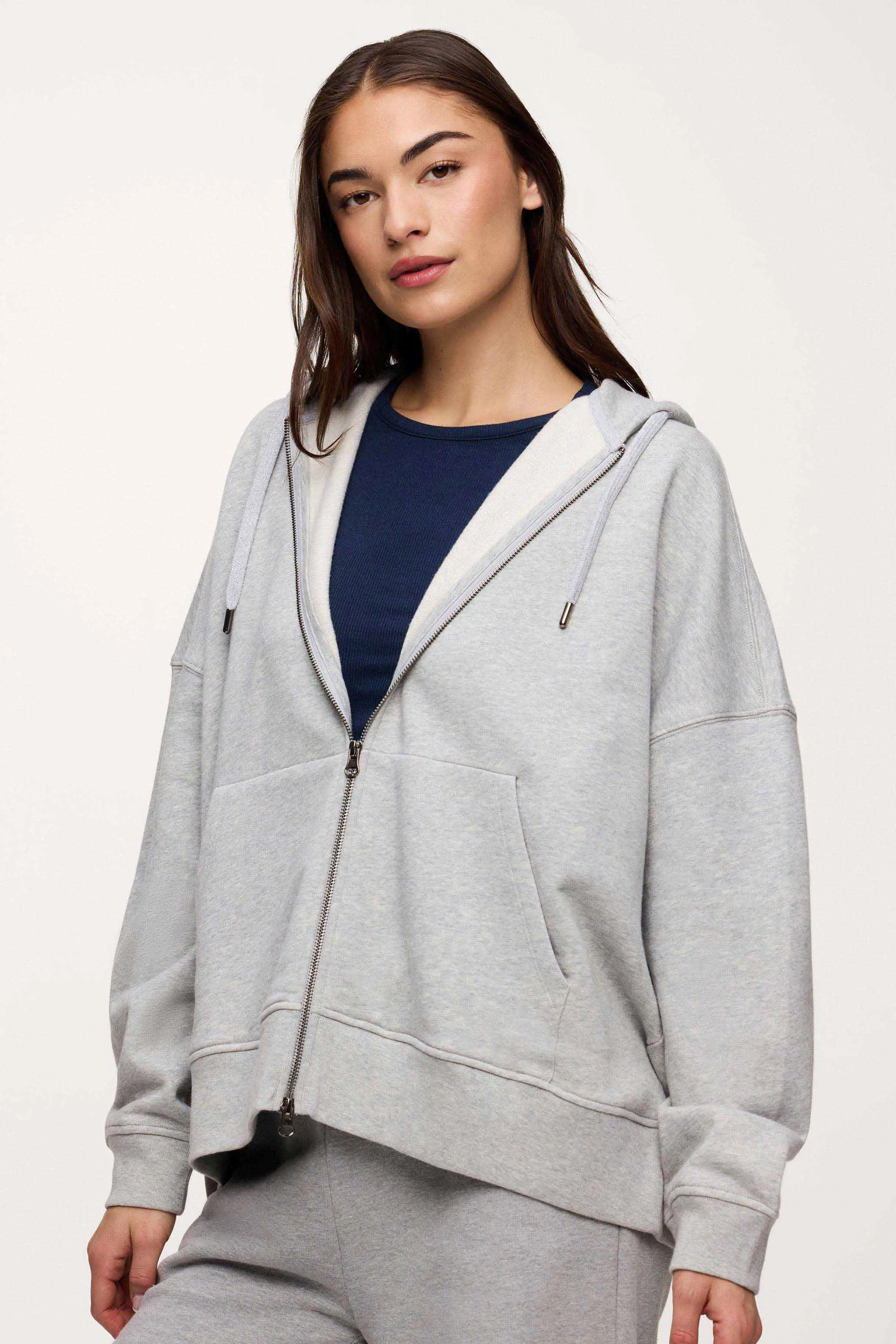 Core Fleece Two Way Zip Hoodie | Heather Grey sold by nuuds product image thumbnail 2