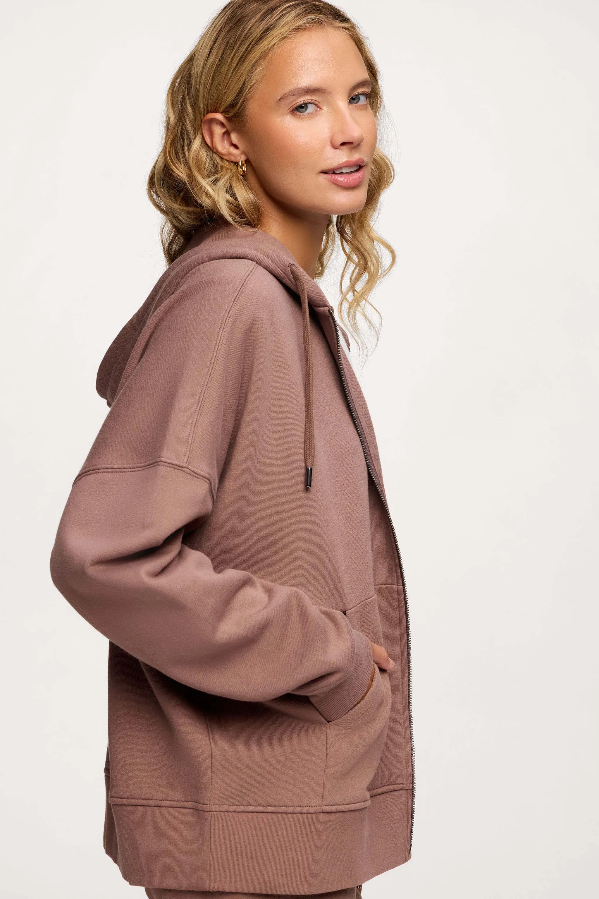 Core Fleece Two Way Zip Hoodie | Cocoa sold by nuuds product image thumbnail 3