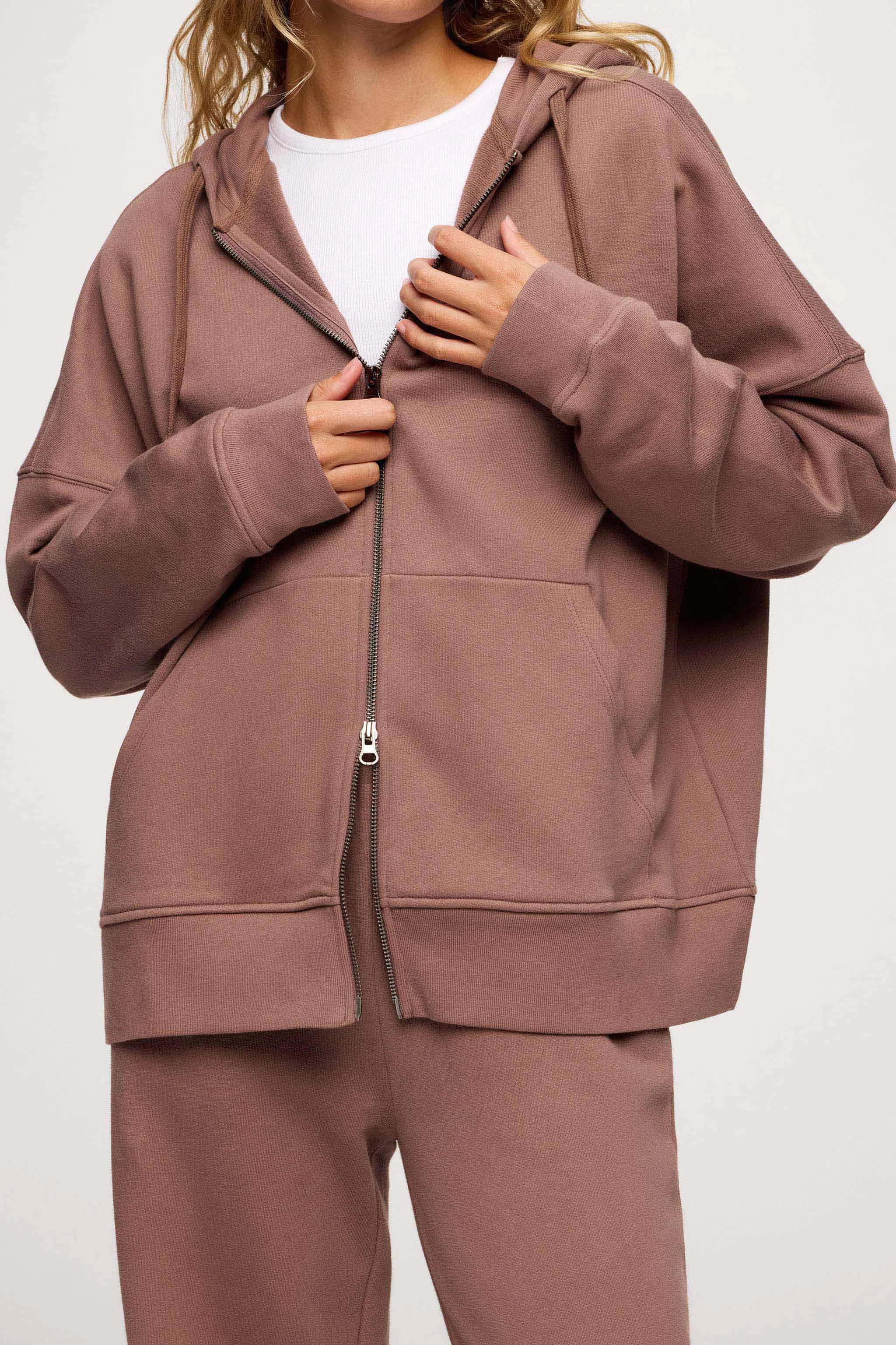 Core Fleece Two Way Zip Hoodie | Cocoa sold by nuuds product image thumbnail 2