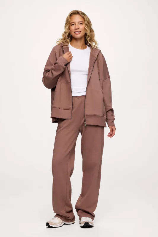 Core Fleece Two Way Zip Hoodie | Cocoa sold by nuuds