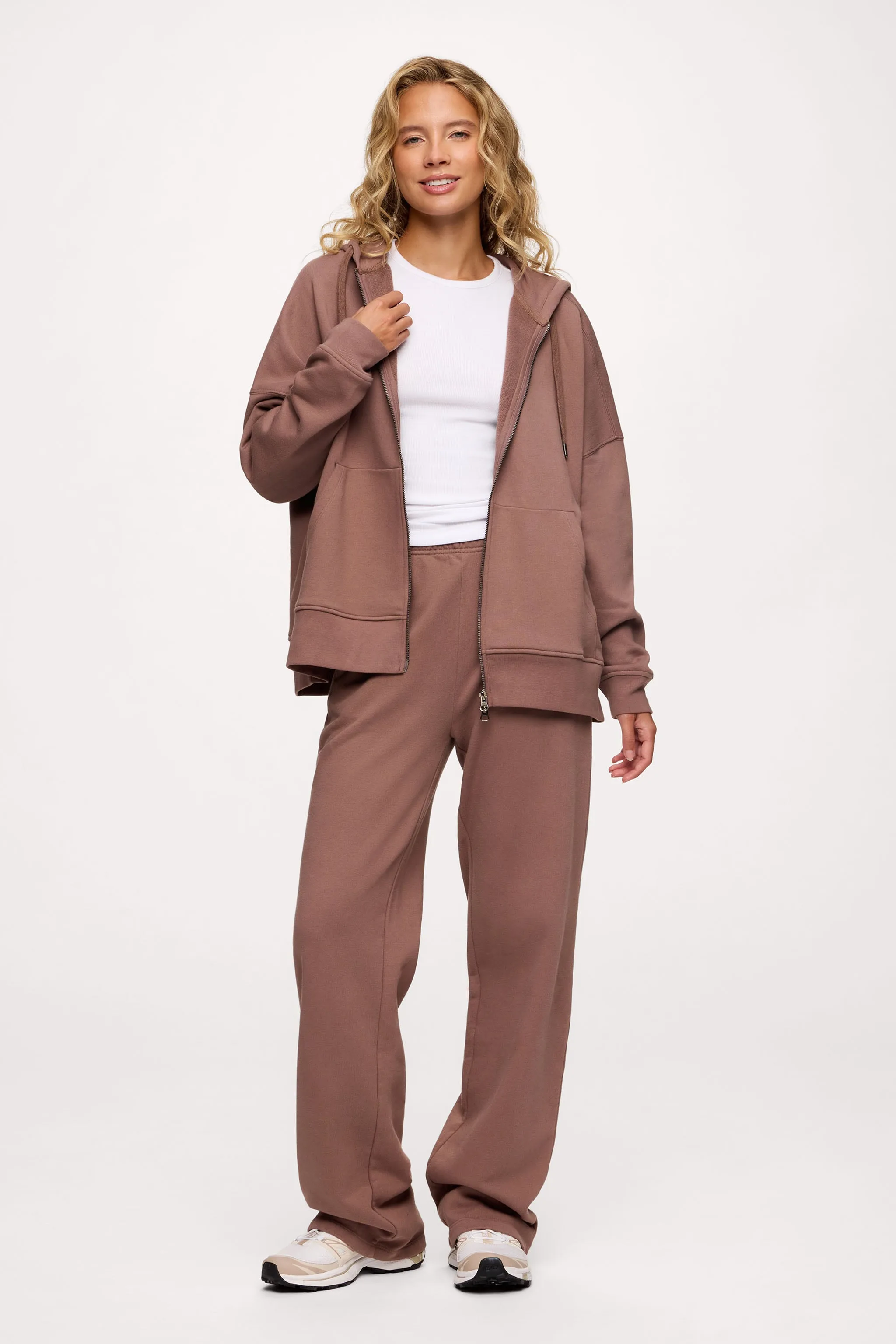 Core Fleece Two Way Zip Hoodie | Cocoa sold by nuuds