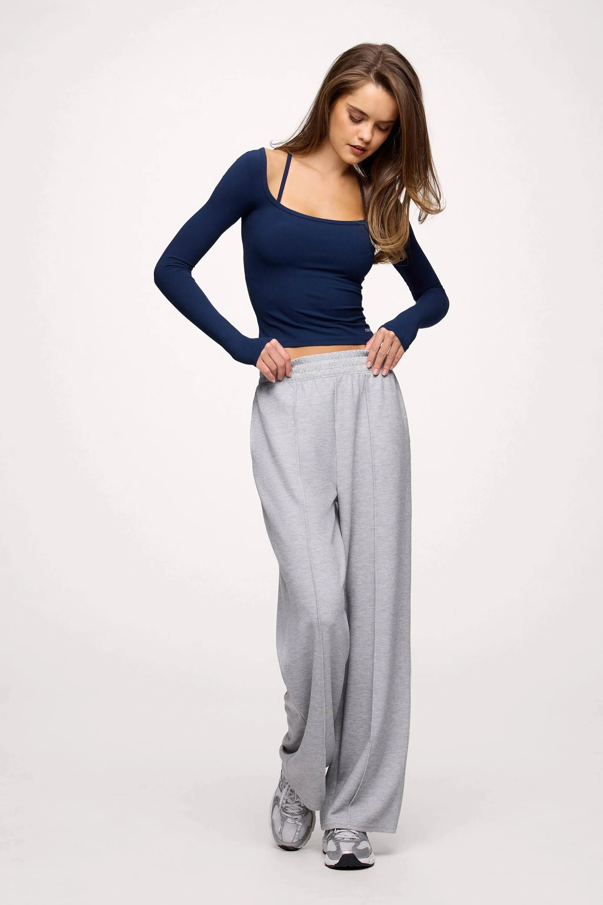 Sporty Rib Portrait Long Sleeve Top | Navy sold by nuuds