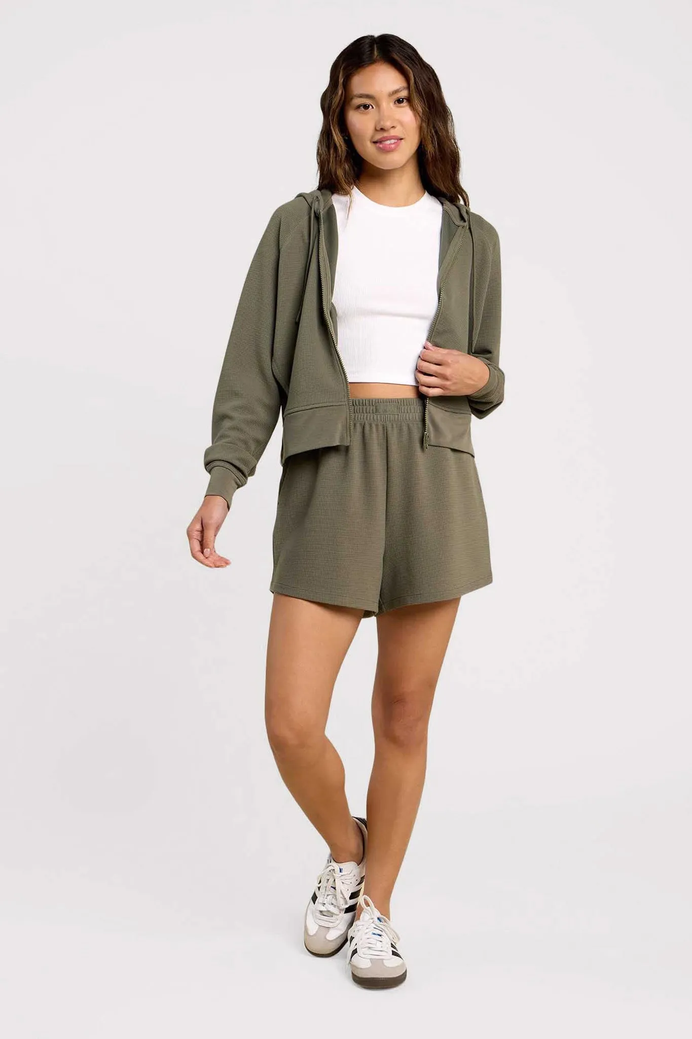 Performance Waffle Zip-Up Hoodie | Olive sold by nuuds