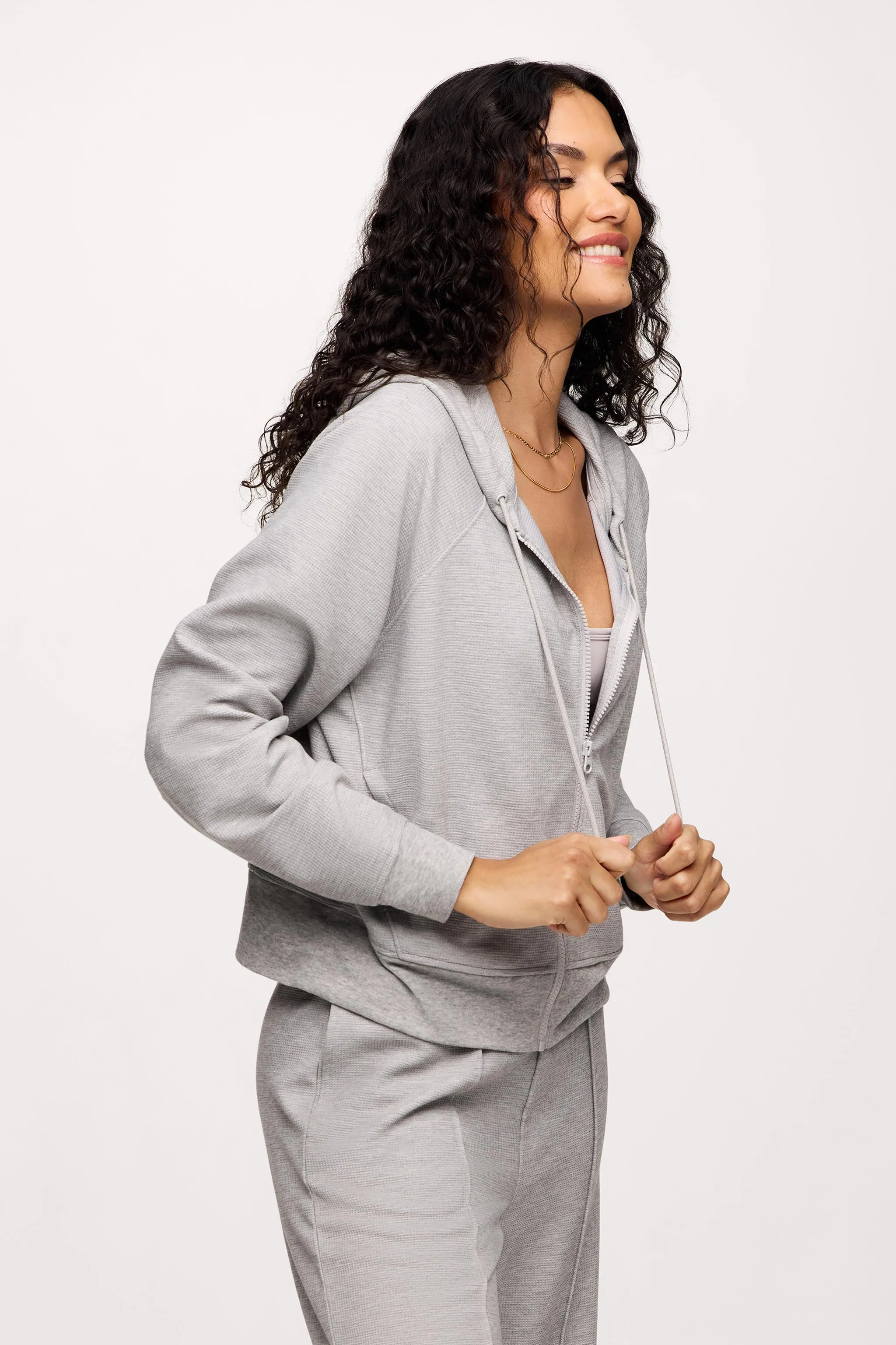 Performance Waffle Zip-Up Hoodie | Heather Grey sold by nuuds product image thumbnail 3