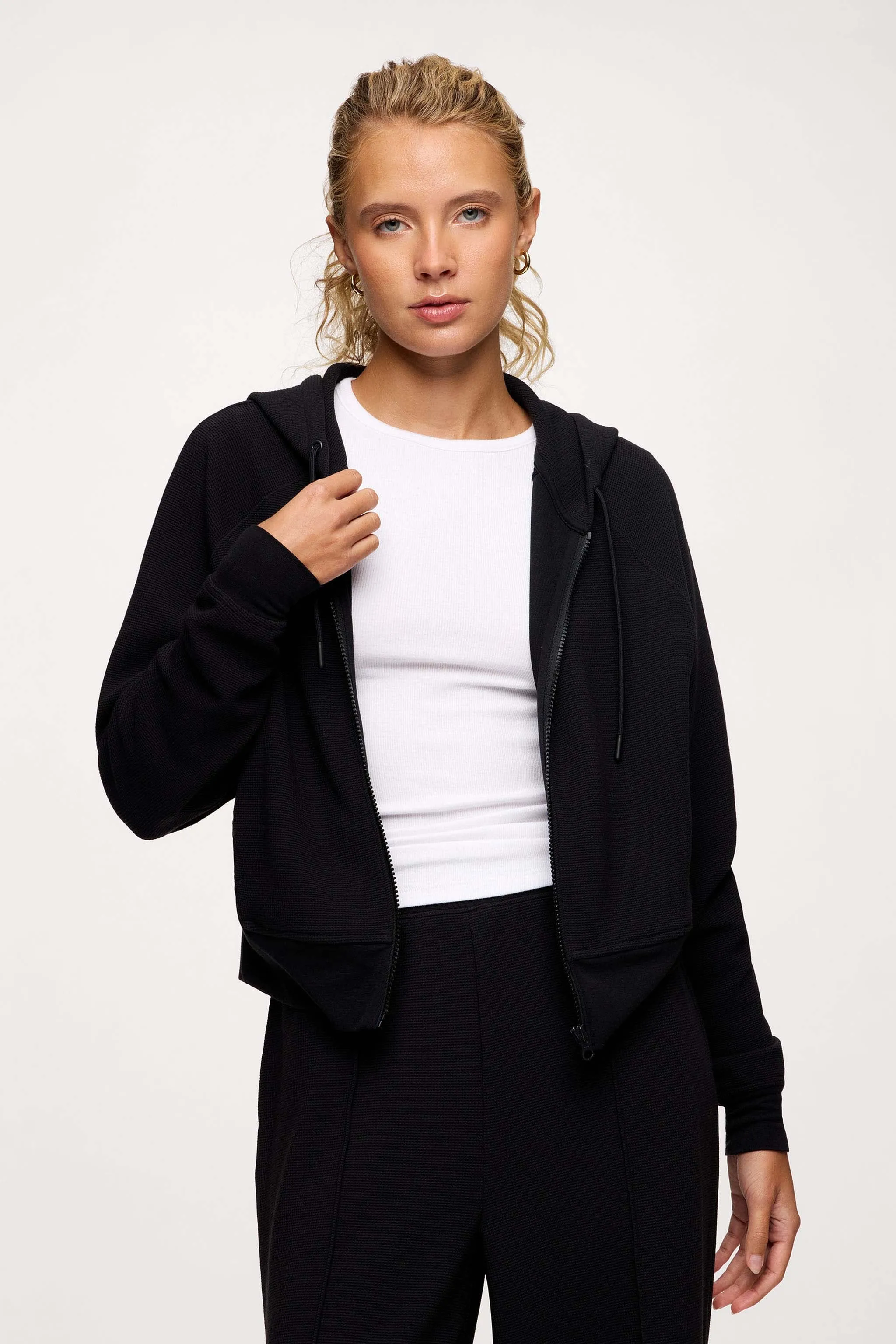 Performance Waffle Zip-Up Hoodie | Black sold by nuuds product image thumbnail 2