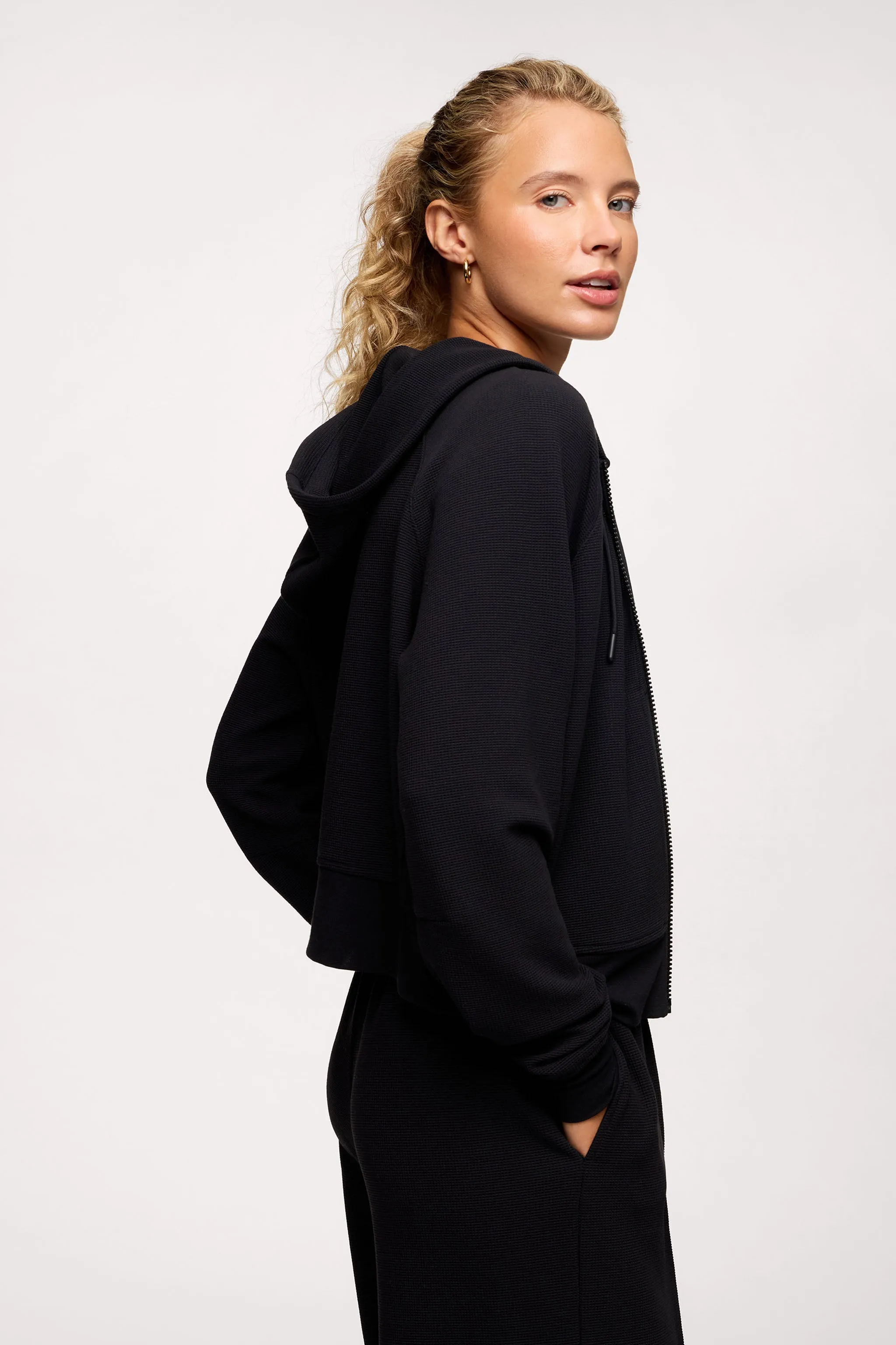 Performance Waffle Zip-Up Hoodie | Black sold by nuuds product image thumbnail 3