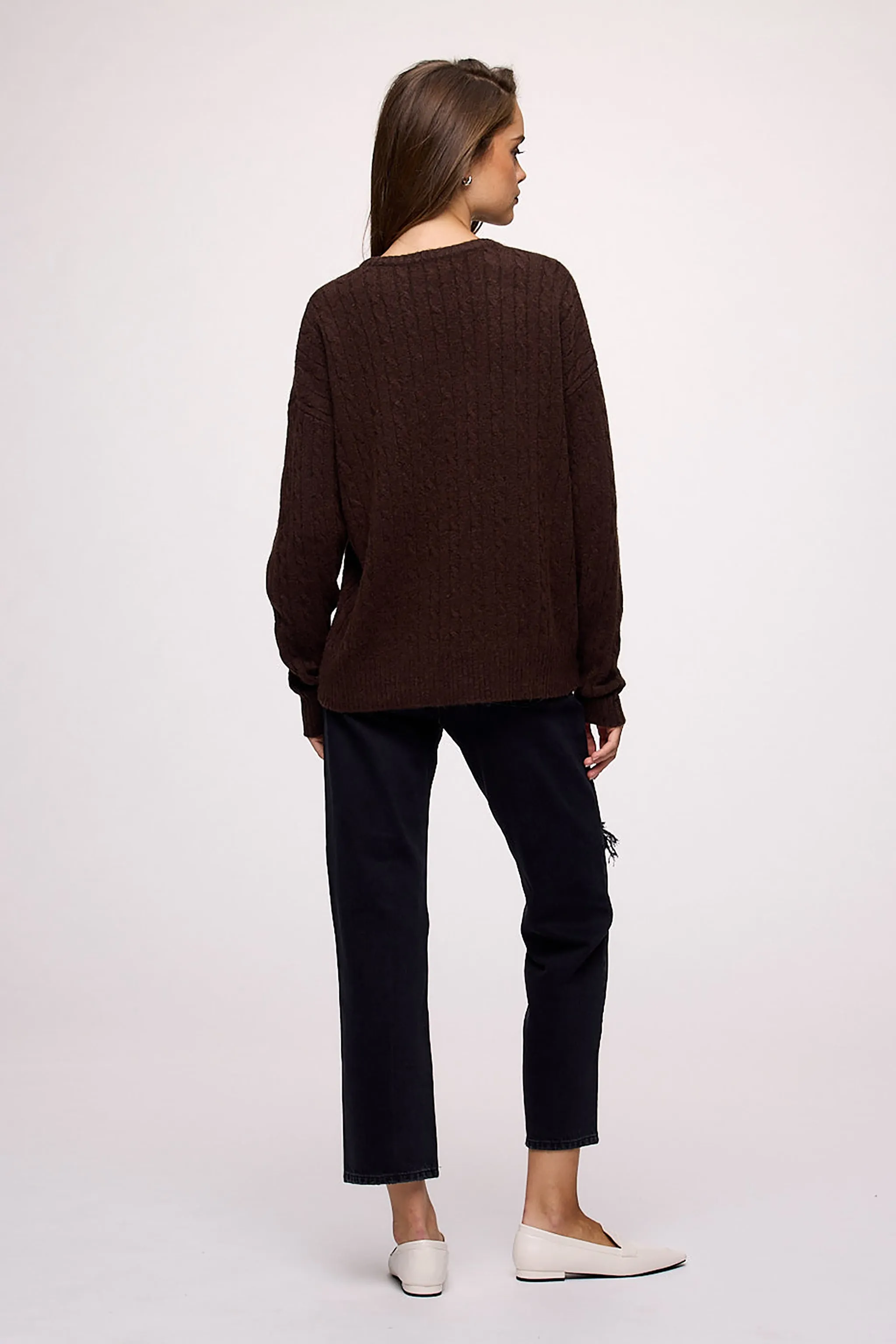 Cozy Knit Cable Crewneck Sweater | Heather Espresso sold by nuuds product image thumbnail 5