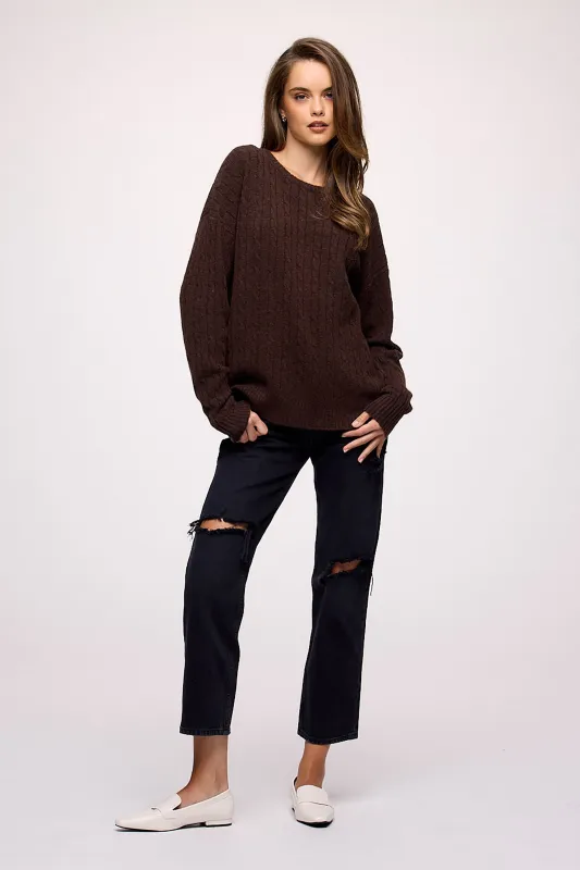 Cozy Knit Cable Crewneck Sweater | Heather Espresso sold by nuuds