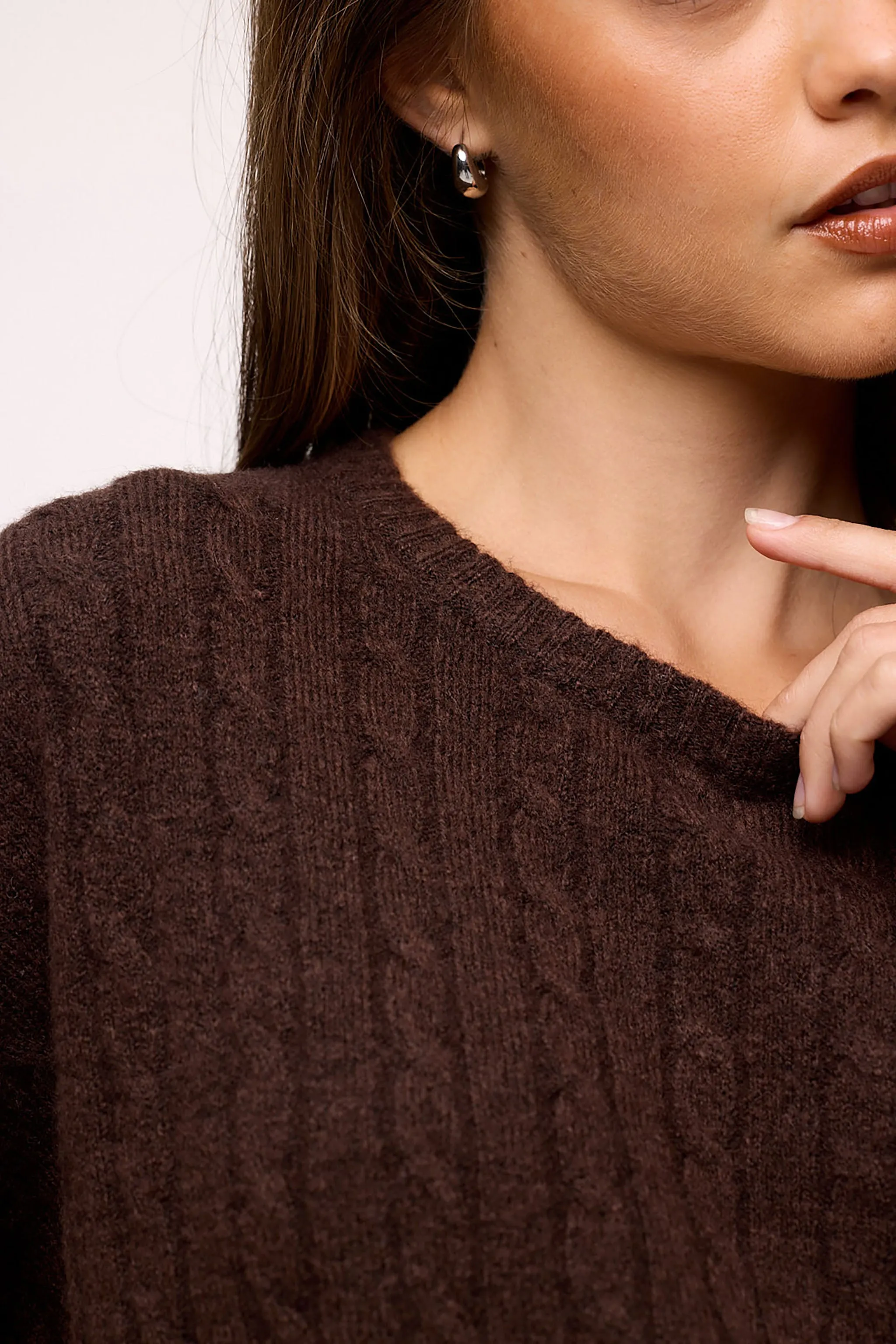 Cozy Knit Cable Crewneck Sweater | Heather Espresso sold by nuuds product image thumbnail 4