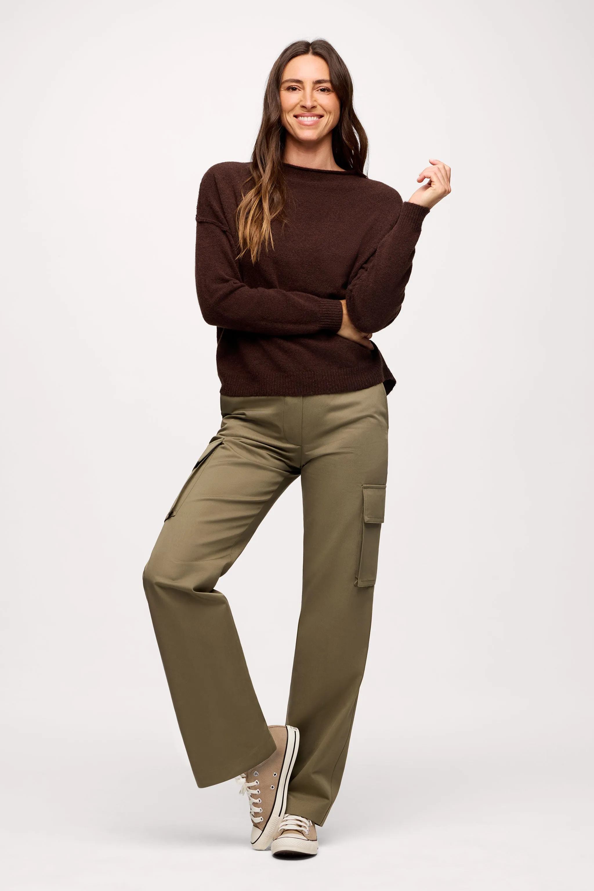 Cozy Knit Mockneck Sweater | Heather Espresso sold by nuuds