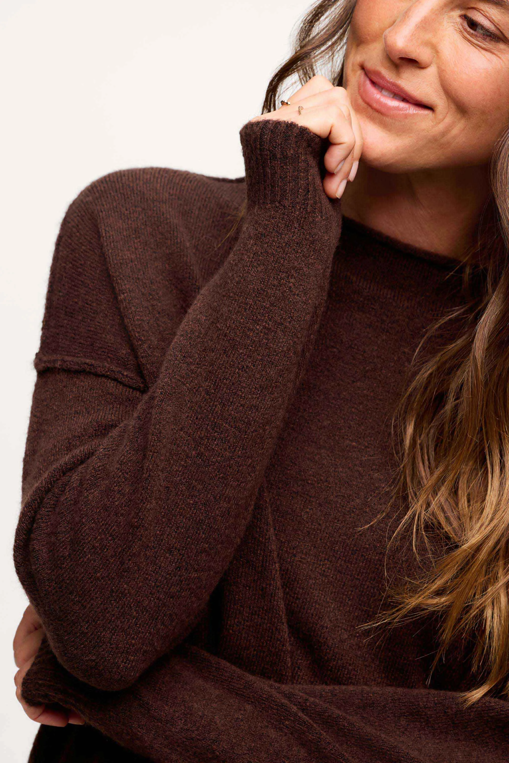 Cozy Knit Mockneck Sweater | Heather Espresso sold by nuuds product image thumbnail 4