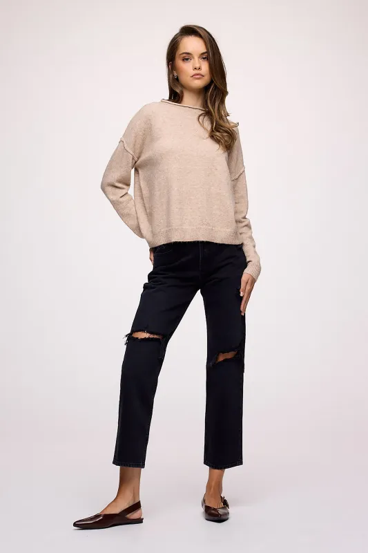 Cozy Knit Mockneck Sweater | Heather Oat sold by nuuds