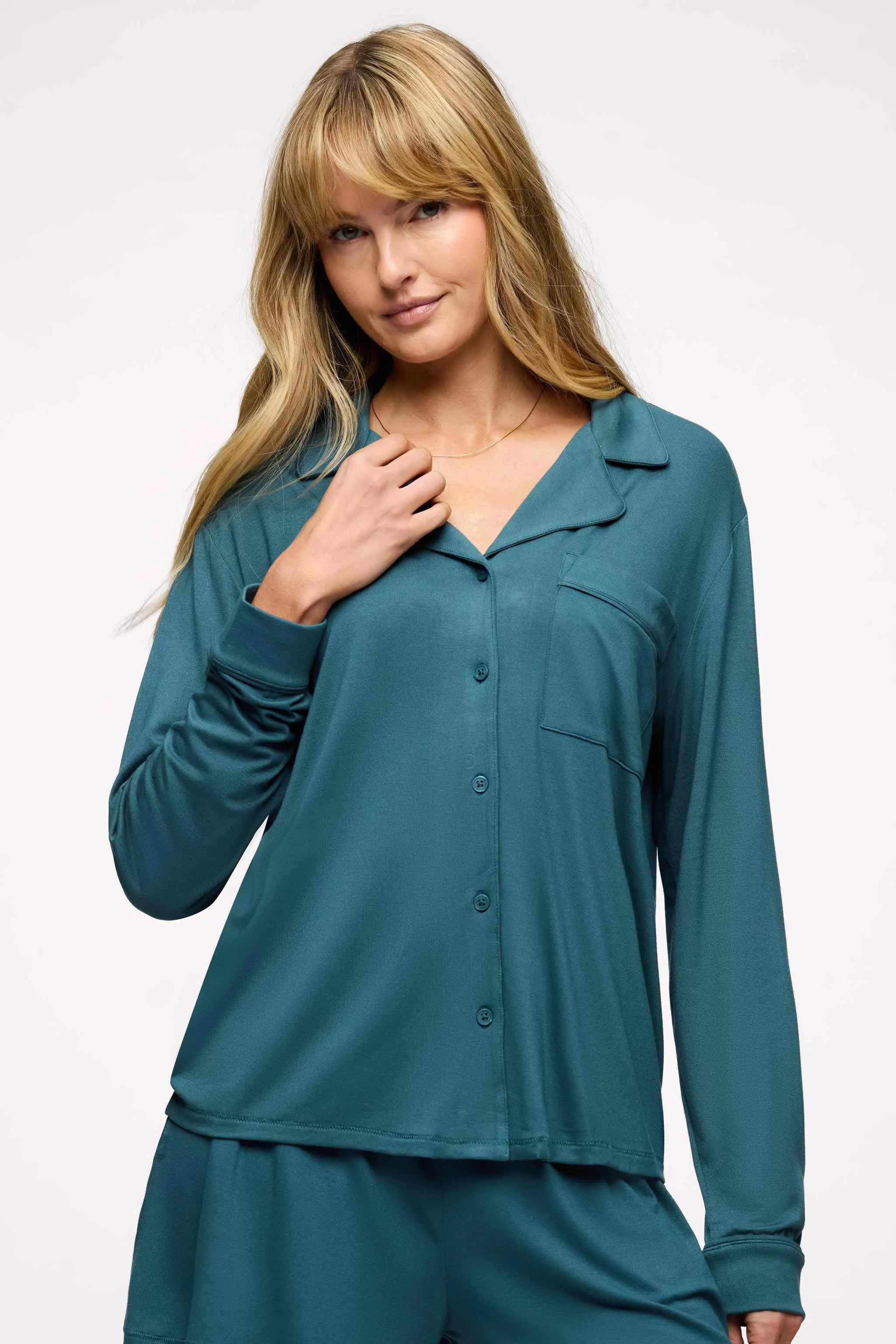 Long Sleeve Button-Up Pajama Shirt | Ocean sold by nuuds product image thumbnail 2