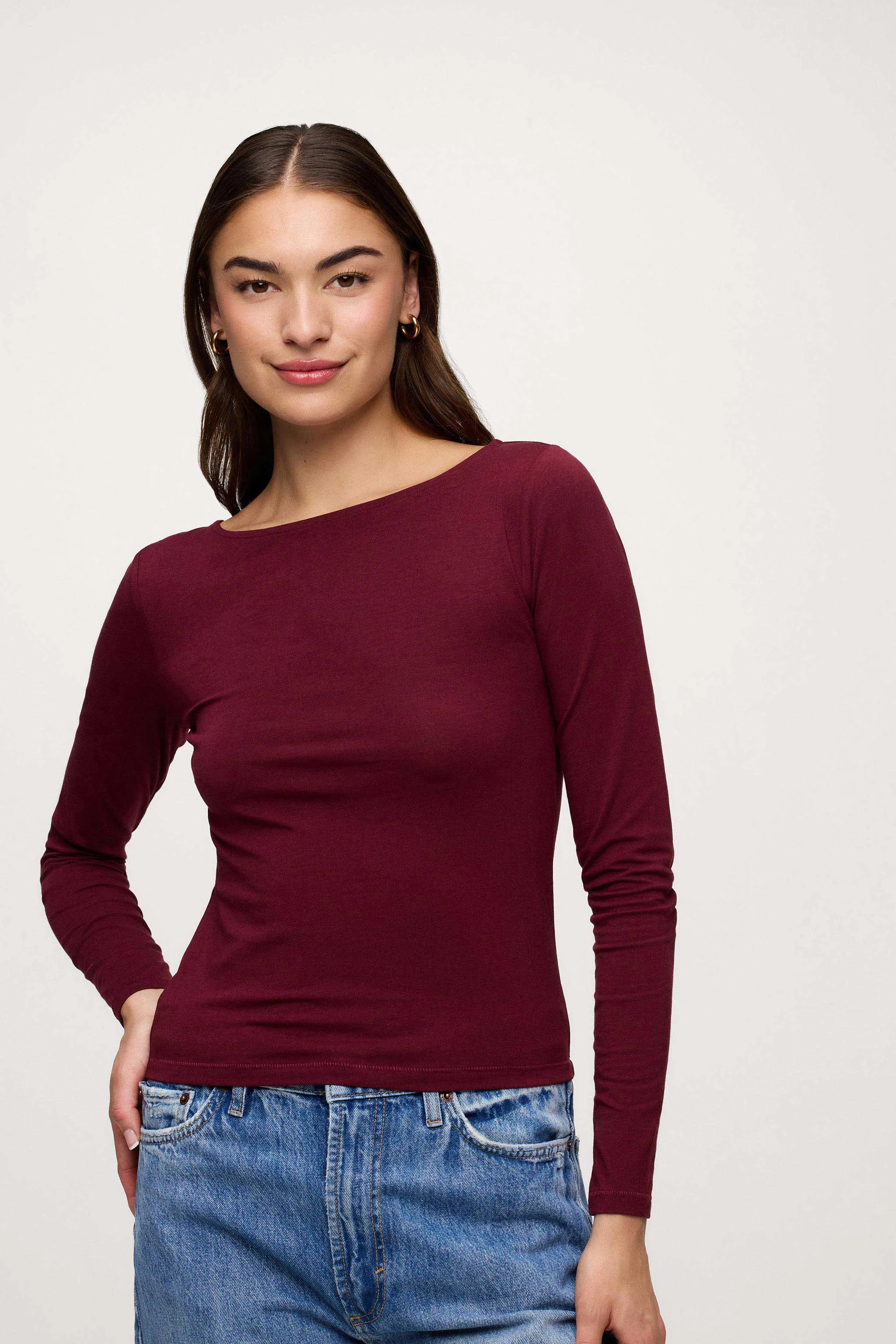 Slinky Jersey Boat Neck Long Sleeve Shirt | Ruby sold by nuuds product image thumbnail 2