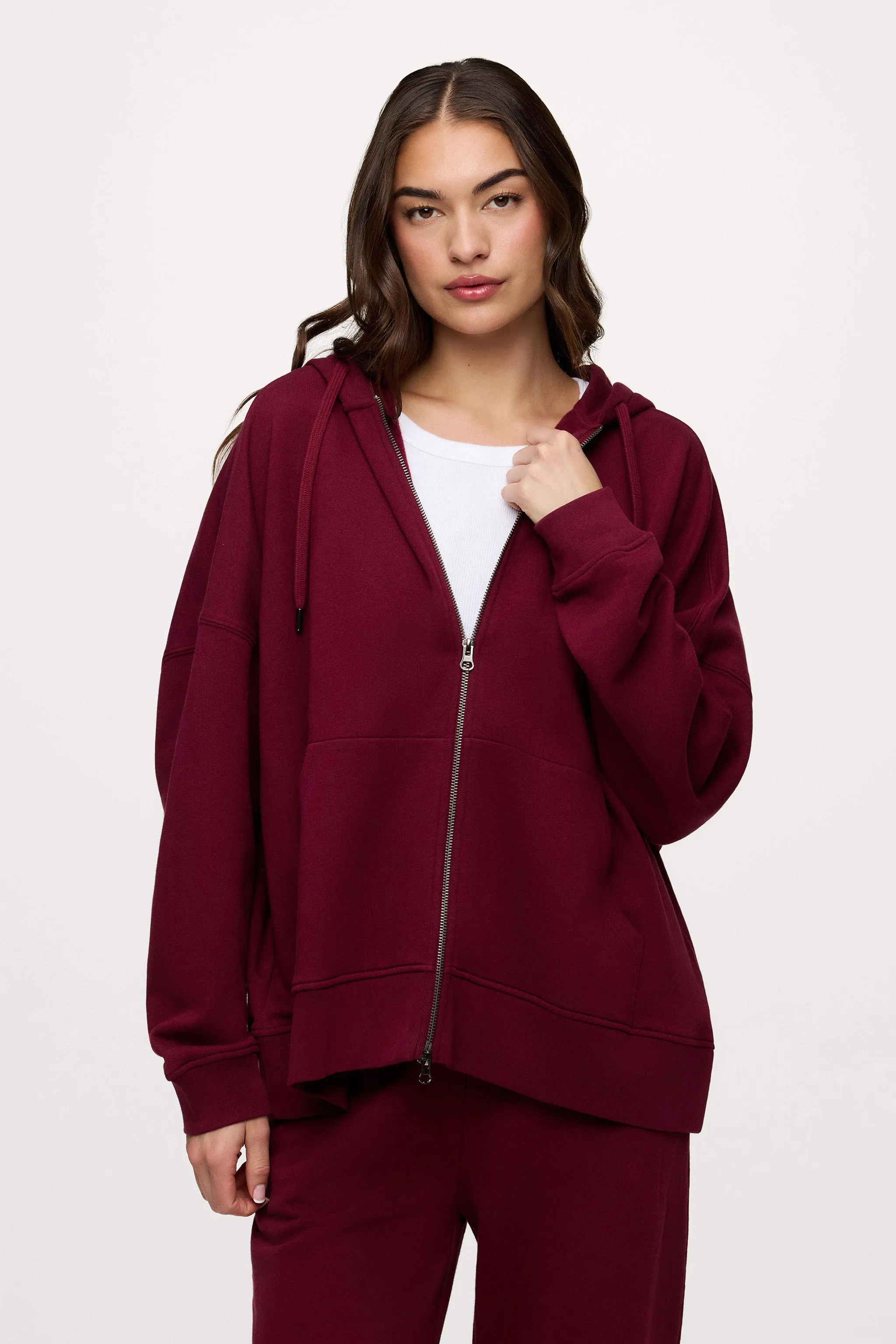 Core Fleece Two Way Zip Hoodie | Ruby sold by nuuds product image thumbnail 2