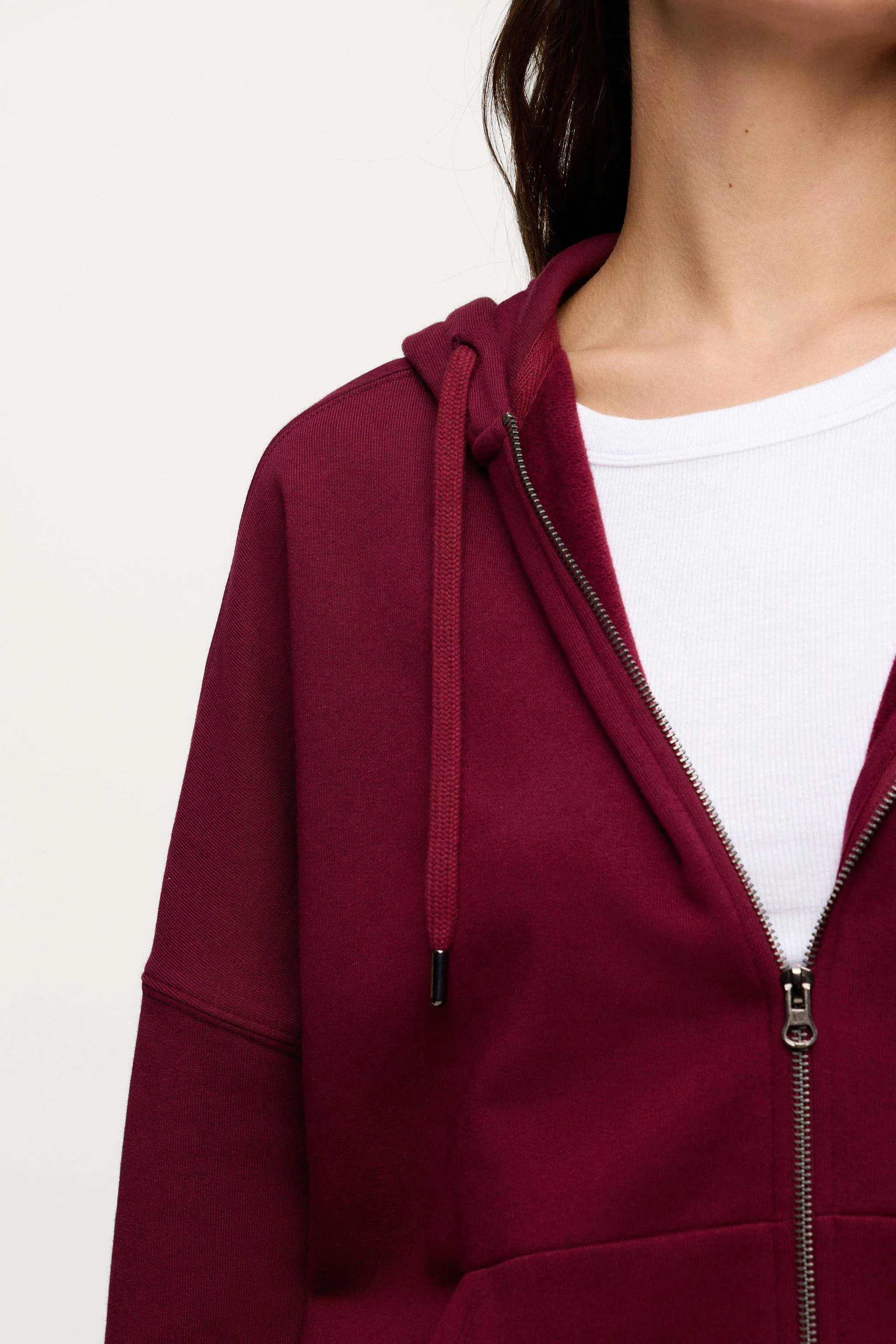 Core Fleece Two Way Zip Hoodie | Ruby sold by nuuds product image thumbnail 4