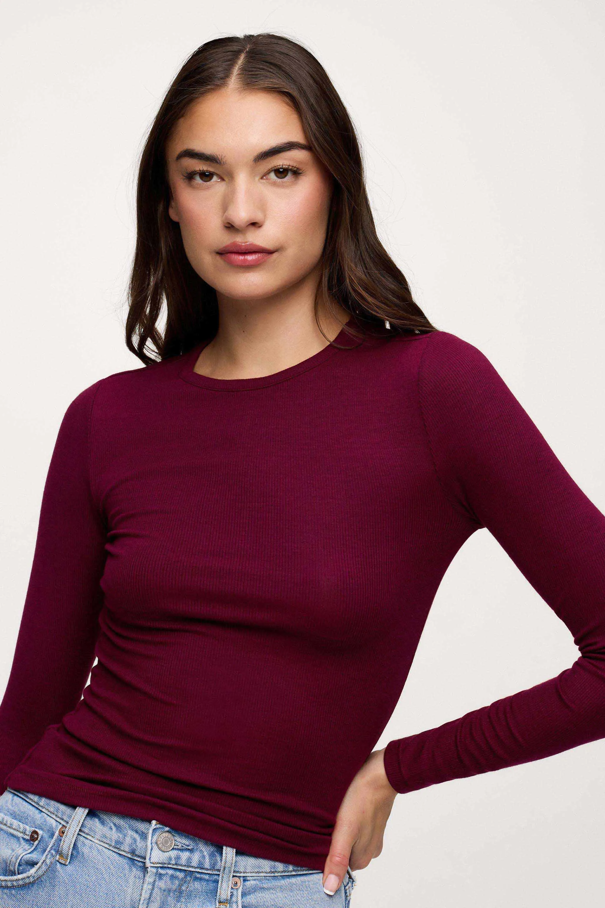 Slinky Rib Long Sleeve Shirt | Ruby sold by nuuds product image thumbnail 2