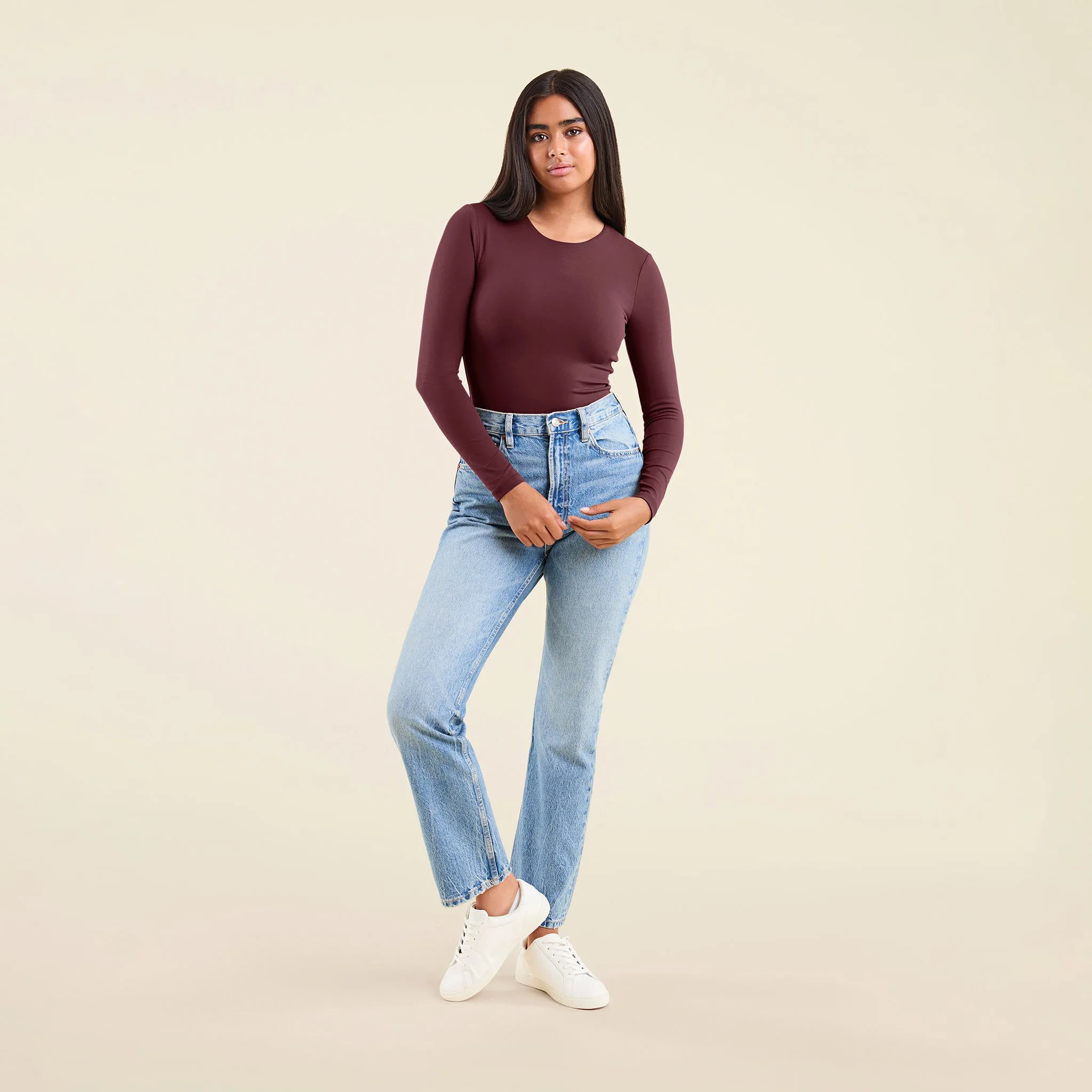 Long Sleeve Crewneck Bodysuit | Merlot sold by nuuds product image thumbnail 2