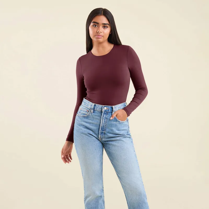 Long Sleeve Crewneck Bodysuit | Merlot sold by nuuds