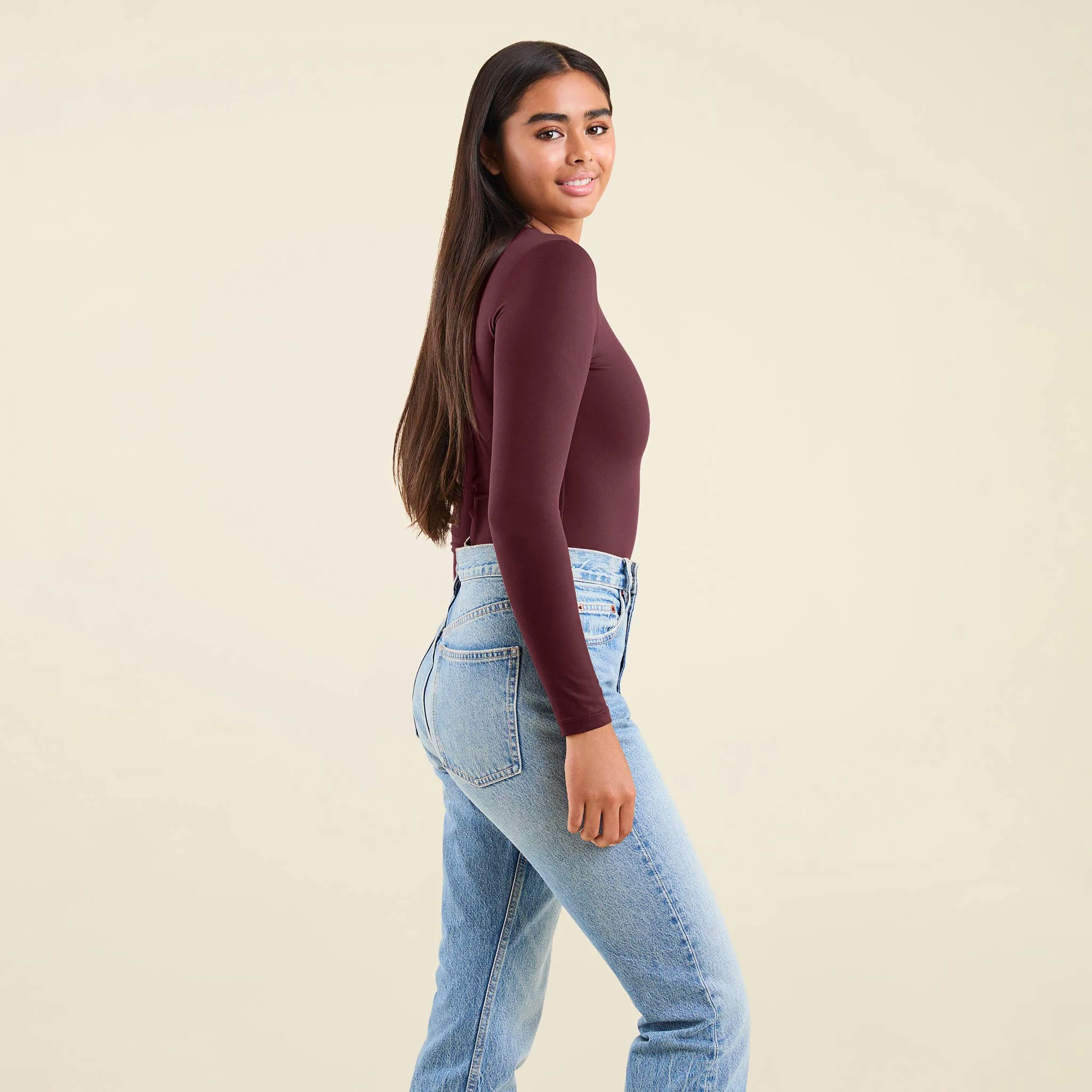 Long Sleeve Crewneck Bodysuit | Merlot sold by nuuds product image thumbnail 3