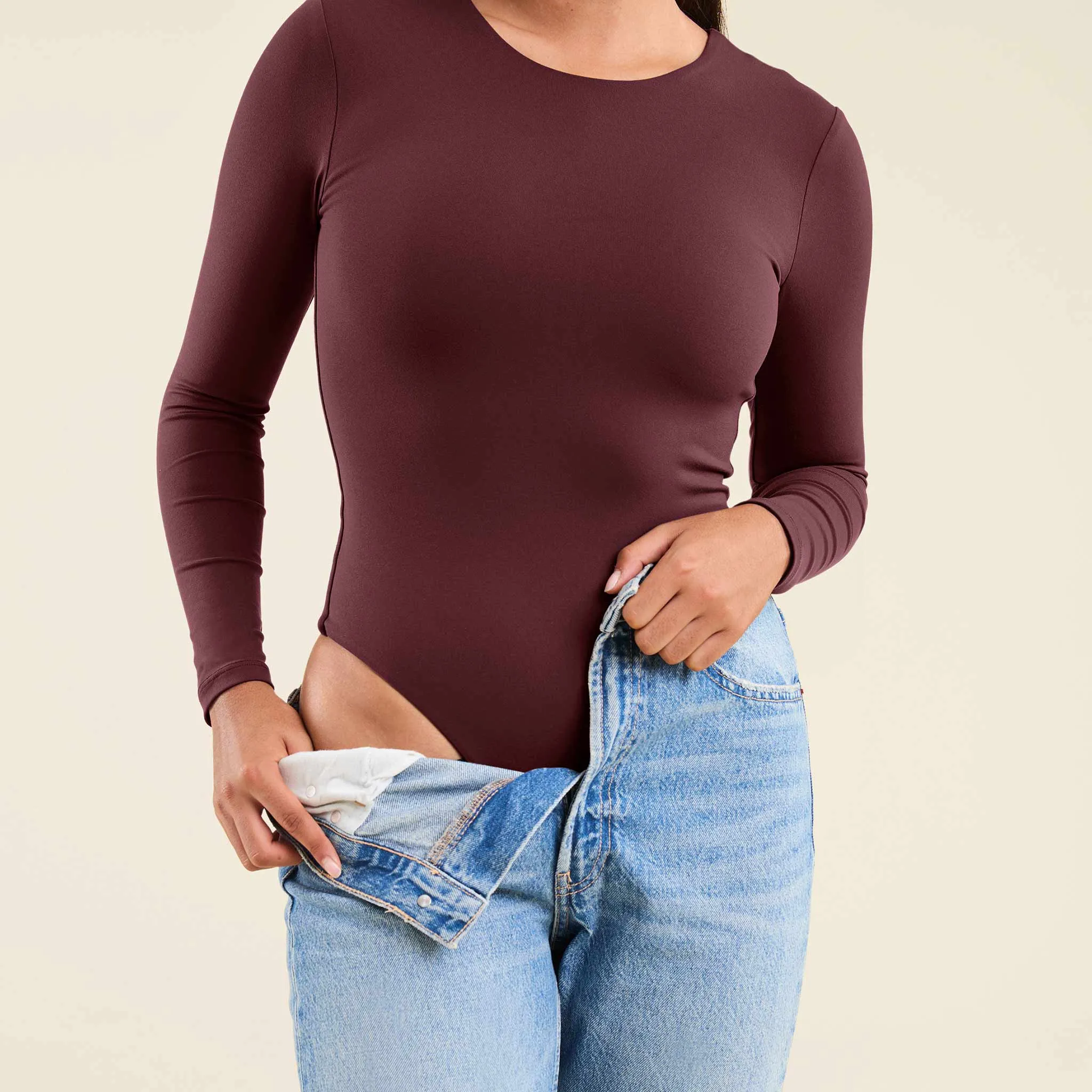 Long Sleeve Crewneck Bodysuit | Merlot sold by nuuds product image thumbnail 5