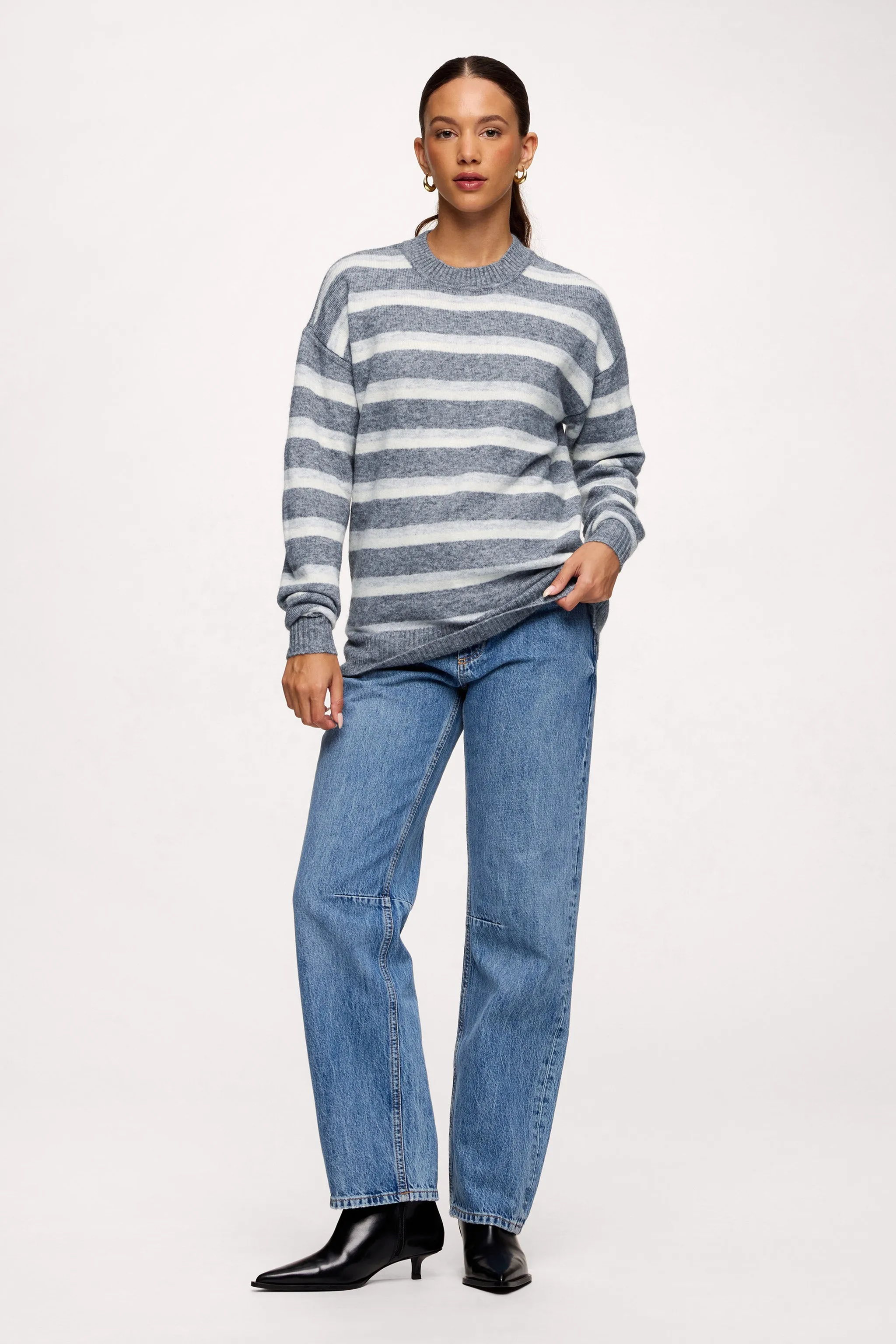 Cozy Knit Stripe Sweater | Charcoal Stripe sold by nuuds