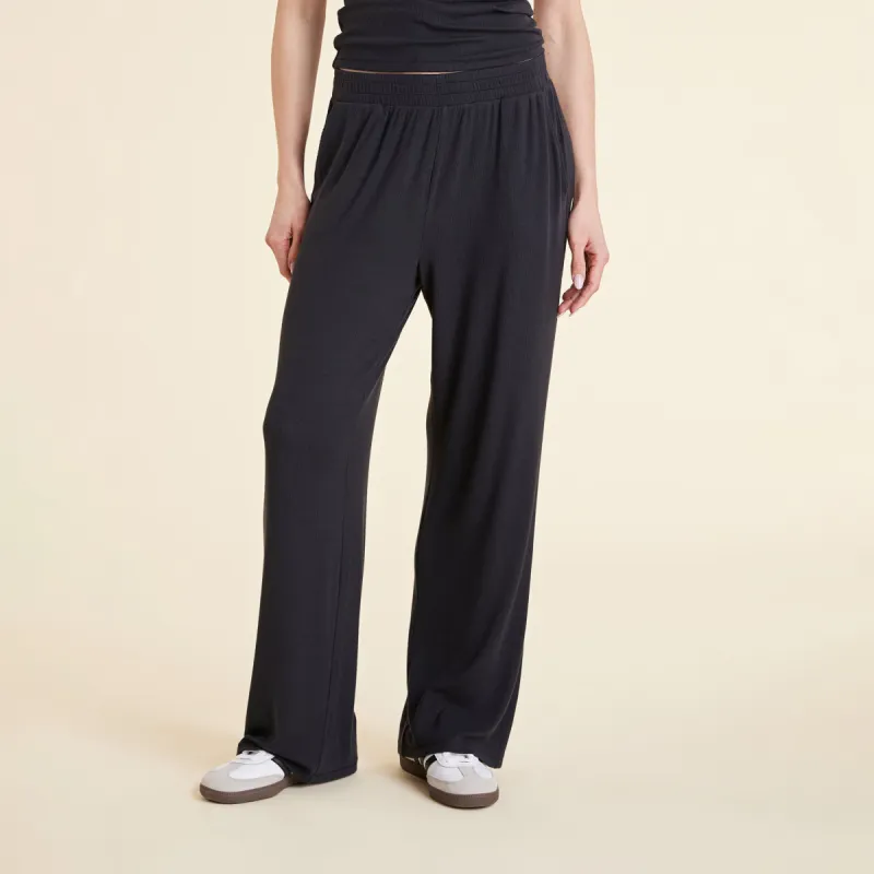 Slinky Rib Wide Leg Pant | Black sold by nuuds