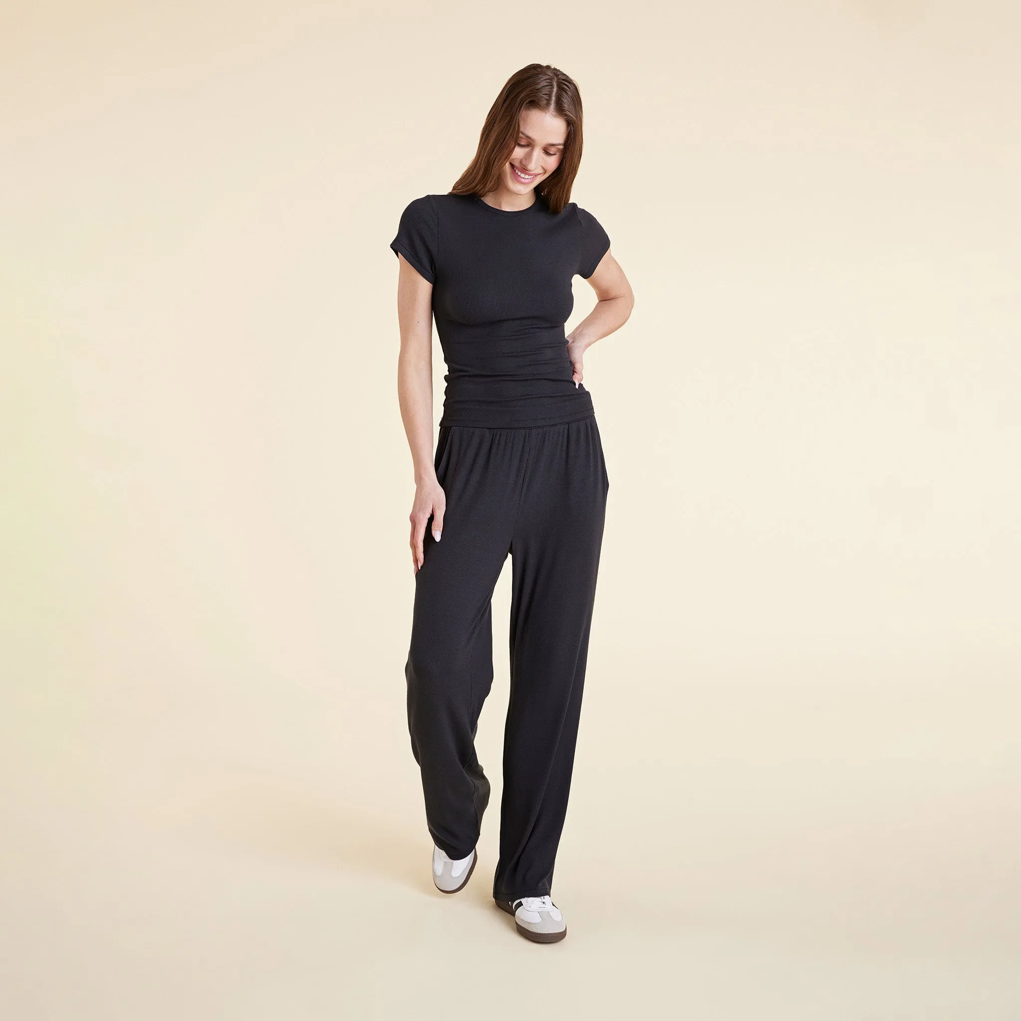 Slinky Rib Wide Leg Pant | Black sold by nuuds product image thumbnail 2