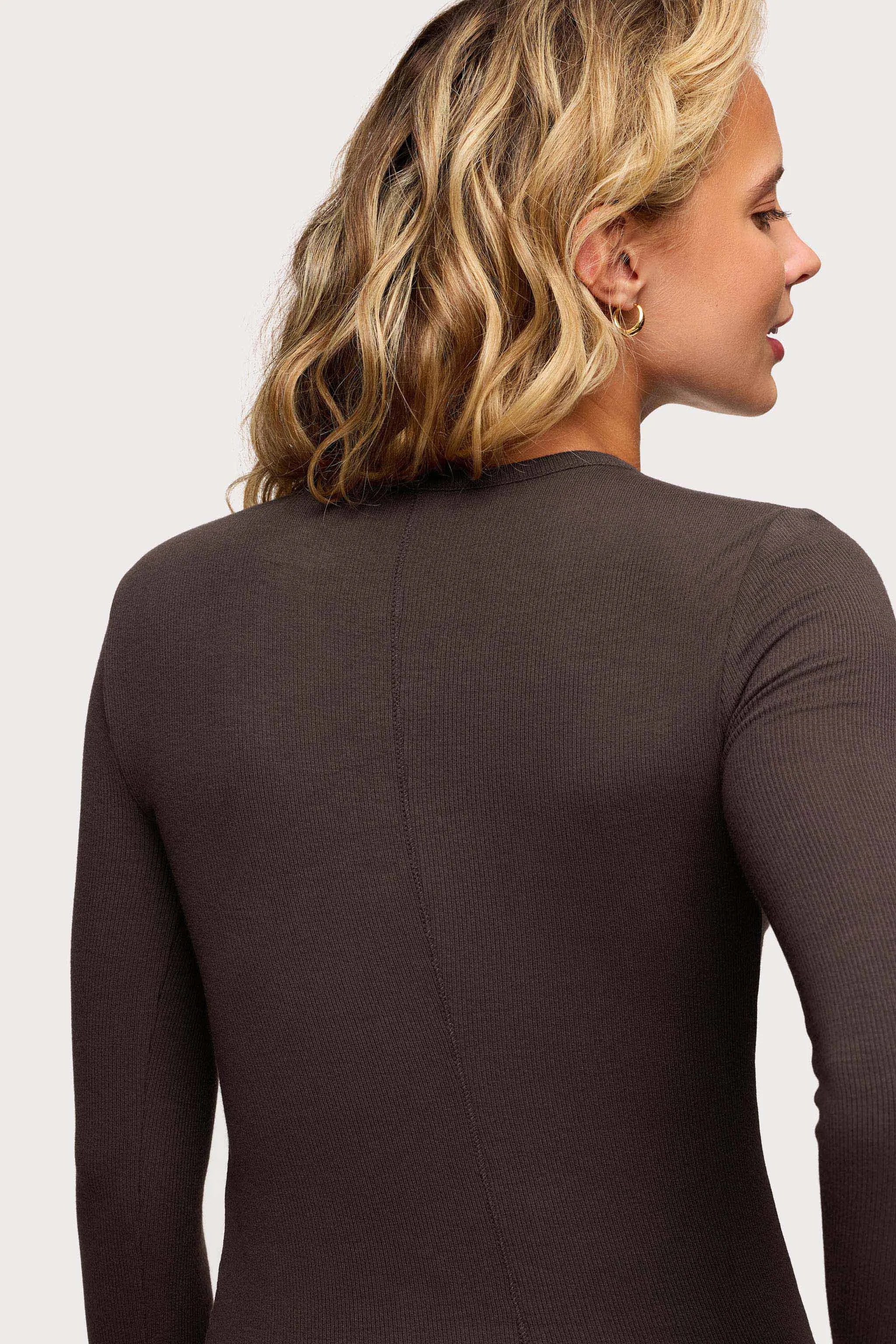 Slinky Rib Long Sleeve Shirt | Espresso sold by nuuds product image thumbnail 5
