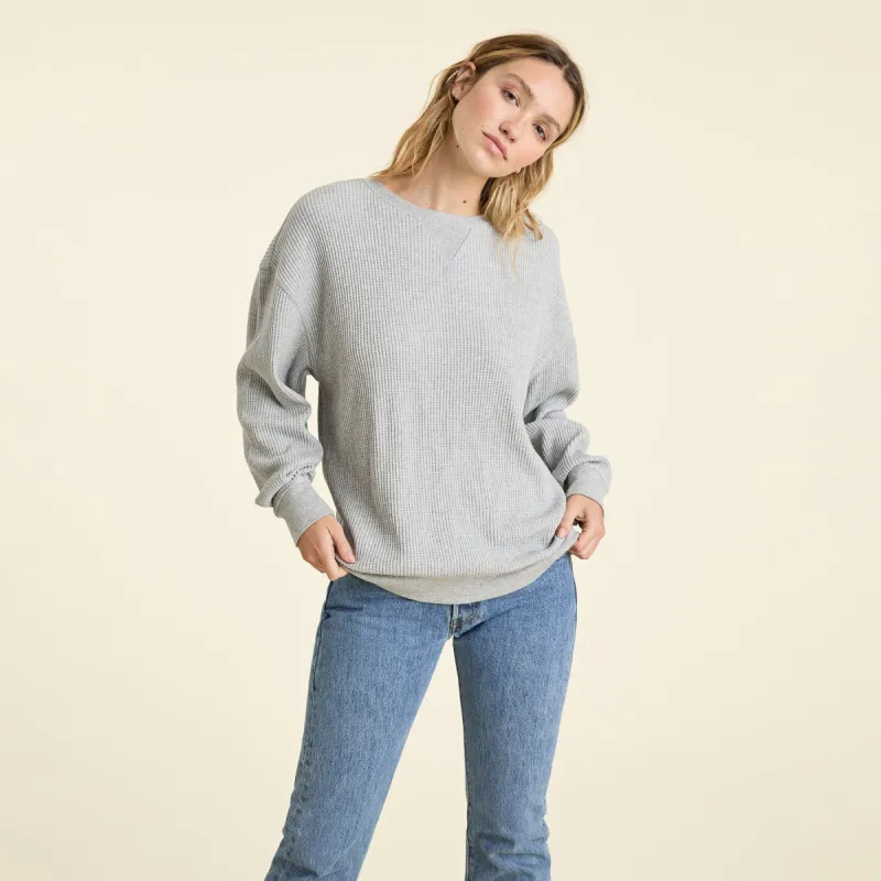 Waffle Crewneck Pullover | Heather Grey sold by nuuds