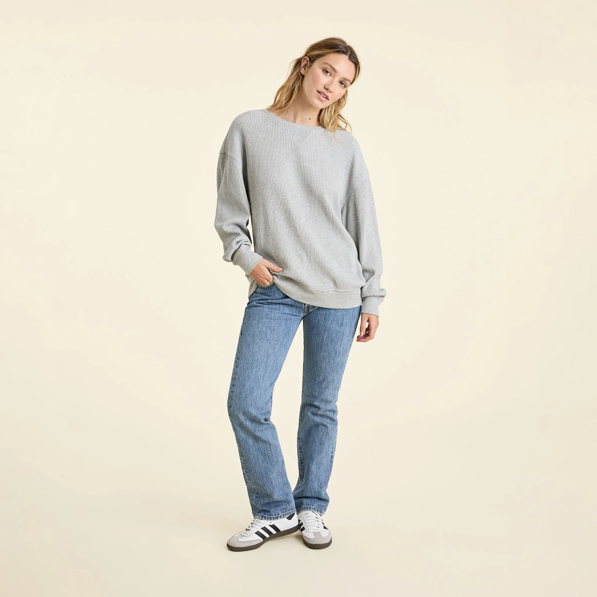 Waffle Crewneck Pullover | Heather Grey sold by nuuds product image thumbnail 2