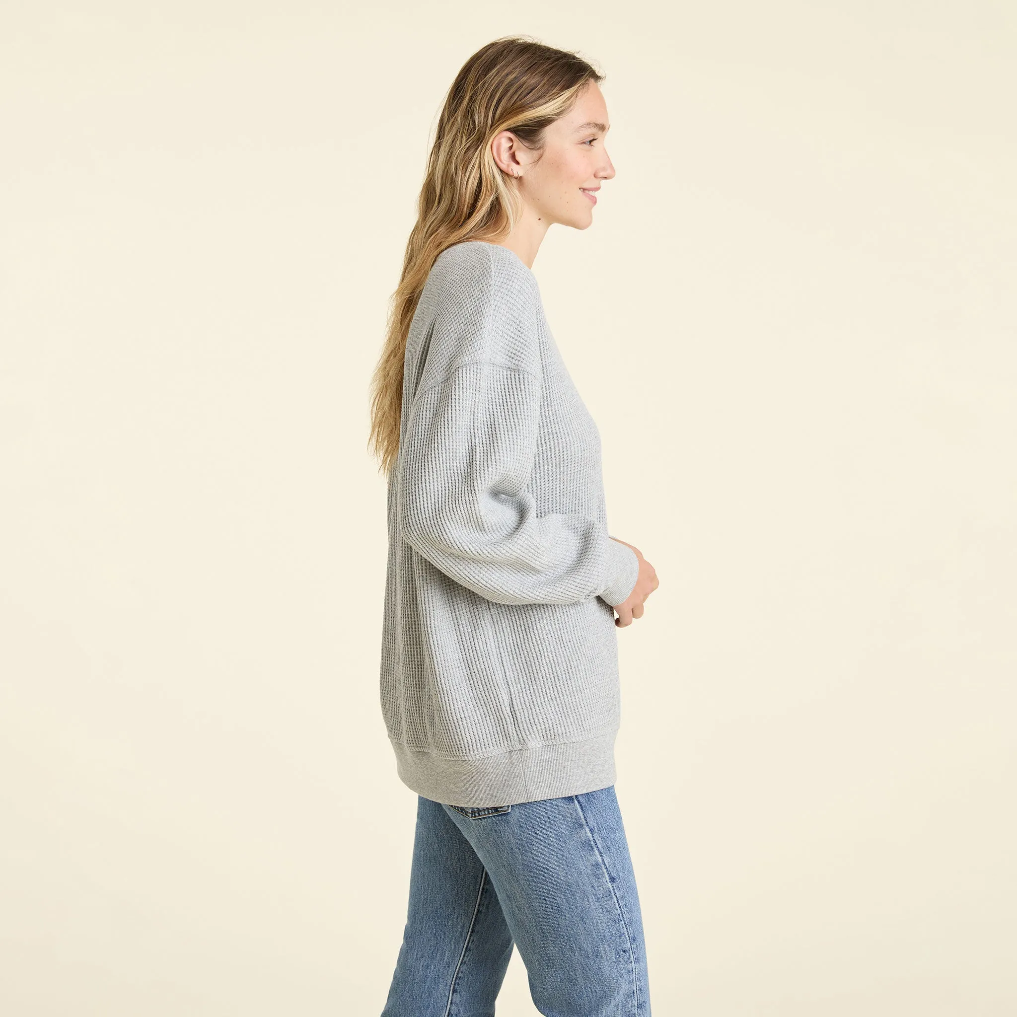 Waffle Crewneck Pullover | Heather Grey sold by nuuds product image thumbnail 3
