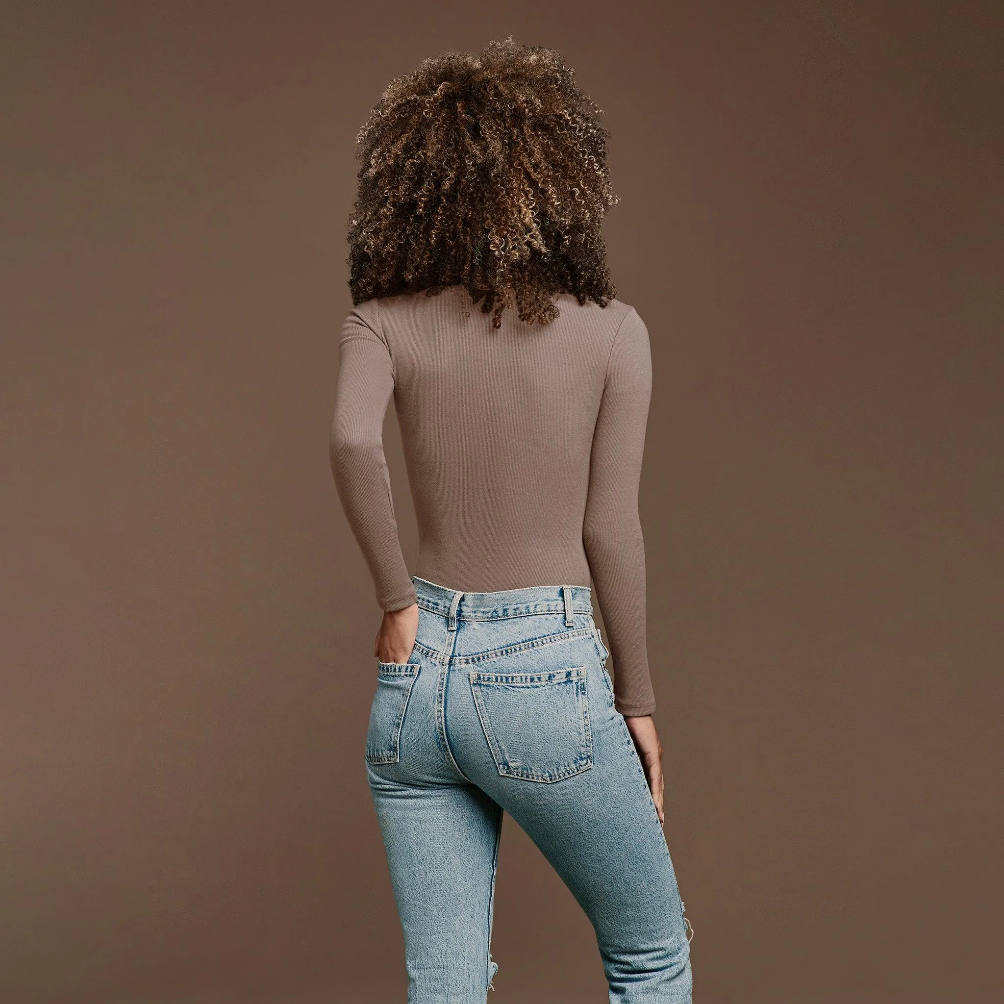 Long Sleeve Ribbed Crewneck Bodysuit | Mocha sold by nuuds product image thumbnail 3