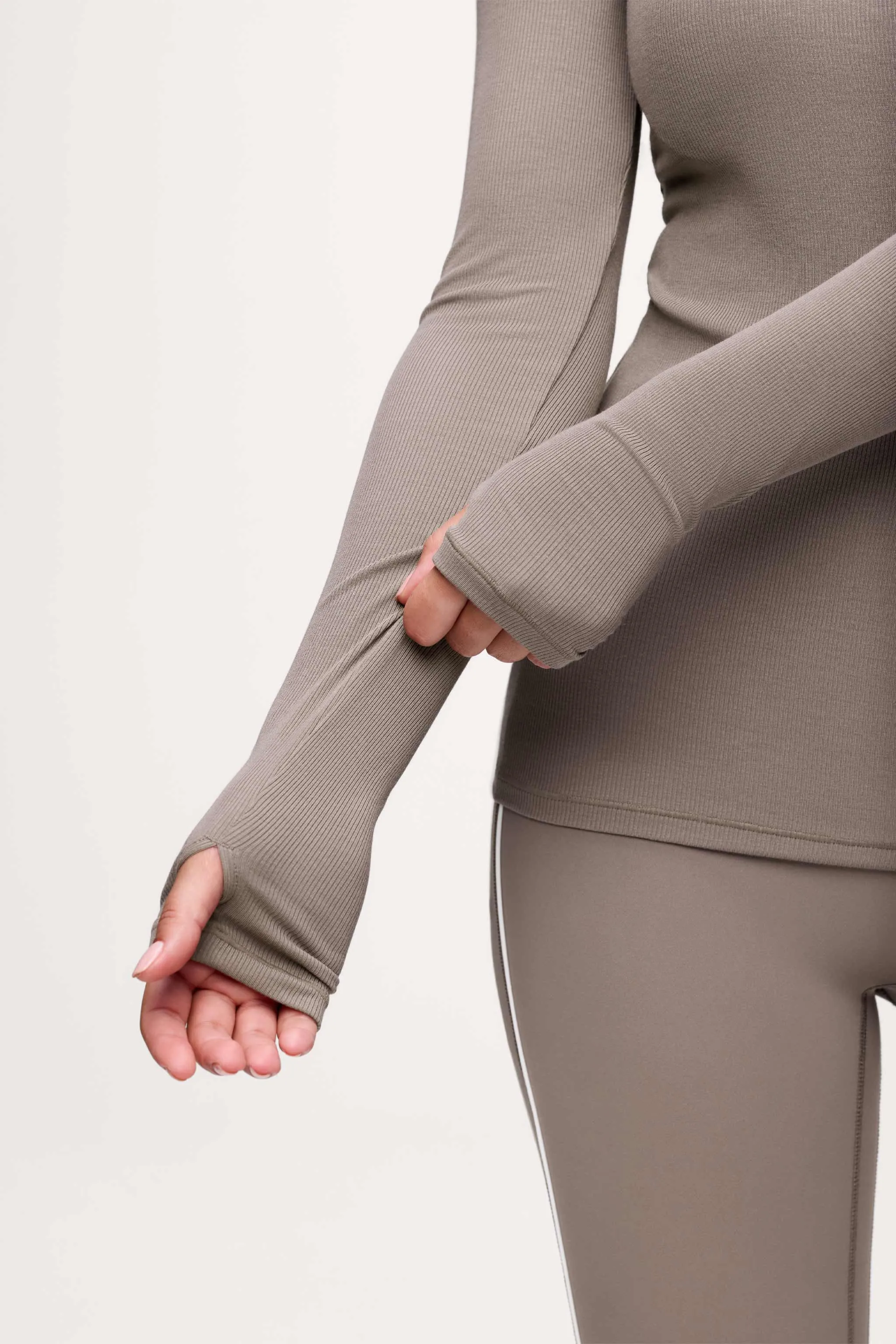 Sporty Rib Bra Long Sleeve | Cocoa sold by nuuds product image thumbnail 3