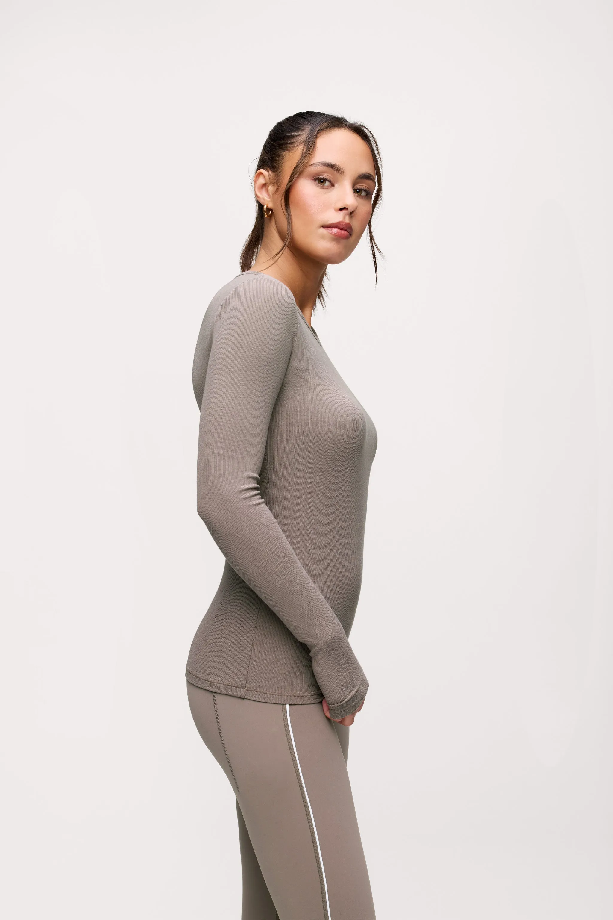 Sporty Rib Bra Long Sleeve | Cocoa sold by nuuds product image thumbnail 4