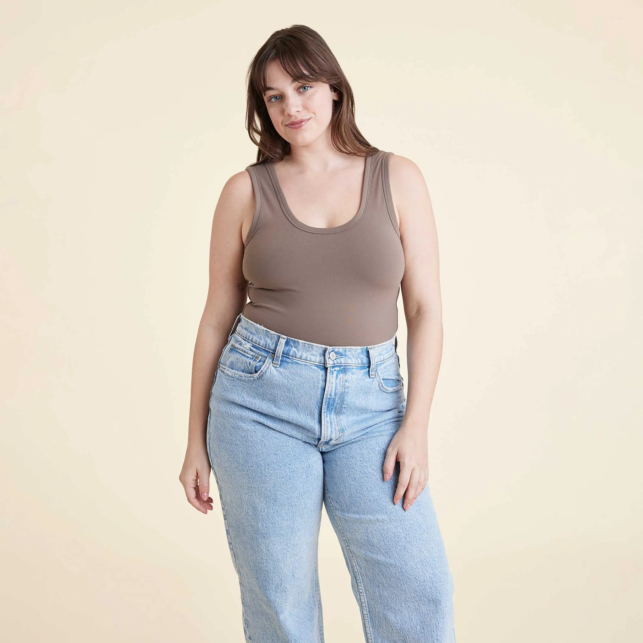 Seamless Scoop Tank Bodysuit | Mocha sold by nuuds