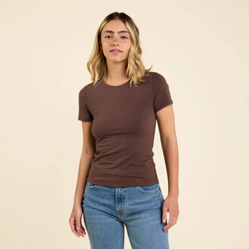 Cotton Stretch Classic Crewneck Tee | Coffee sold by nuuds