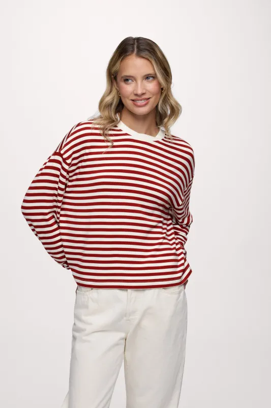 Boyfriend Stripe Tee | Scarlet White Stripe sold by nuuds