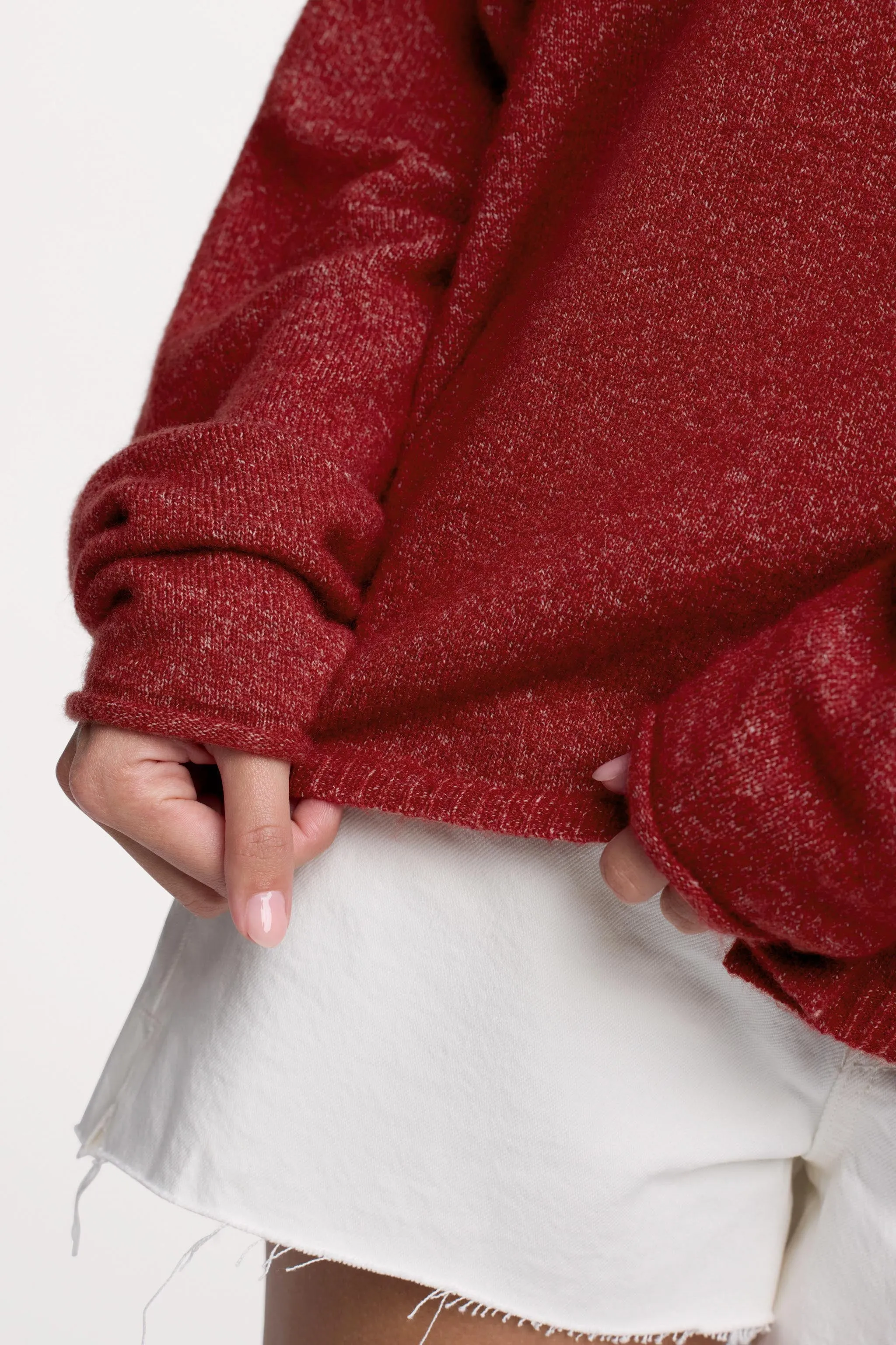 Cozy Knit Boxy Cardigan | Heather Scarlet sold by nuuds product image thumbnail 5