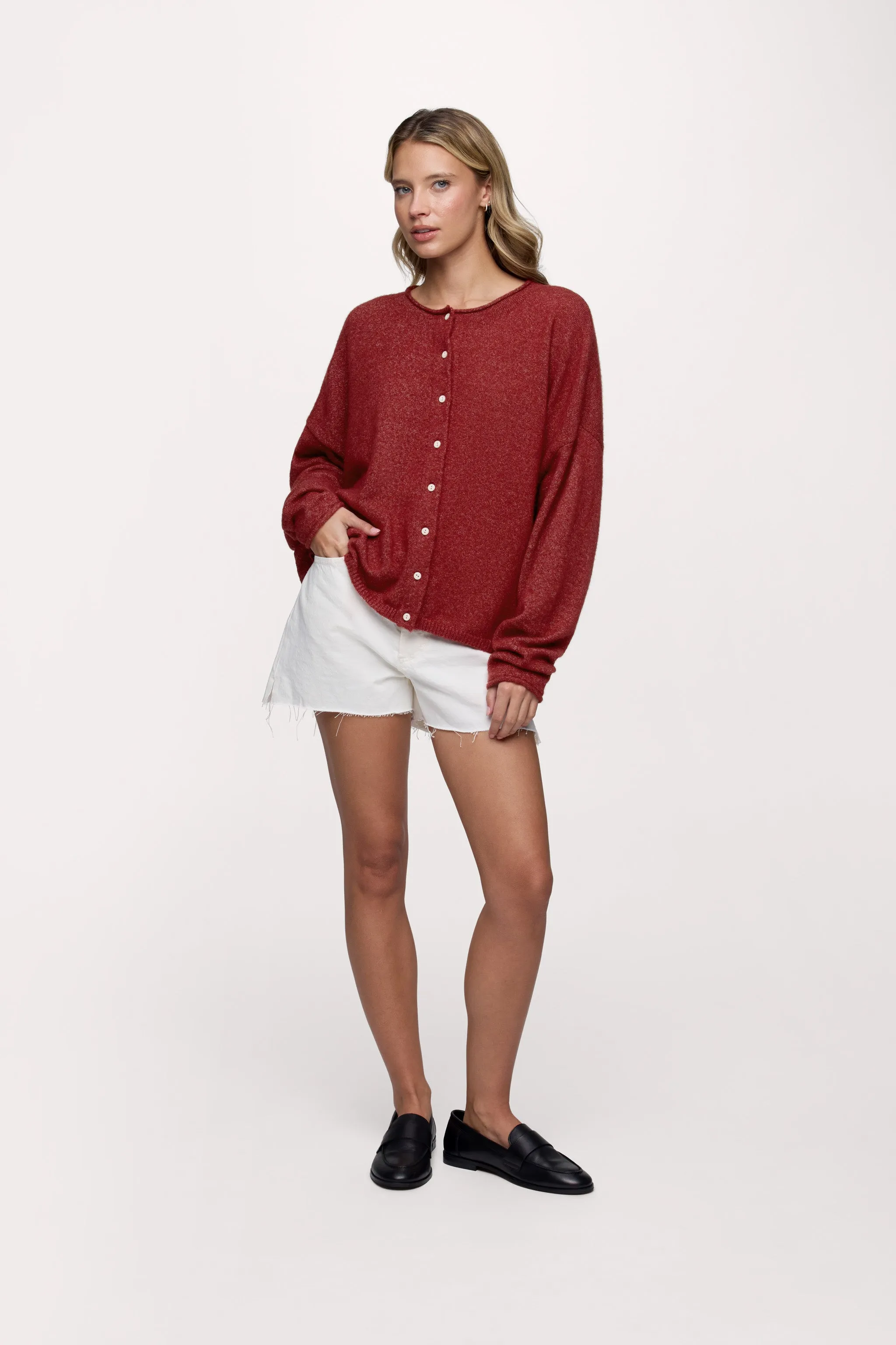 Cozy Knit Boxy Cardigan | Heather Scarlet sold by nuuds product image thumbnail 2