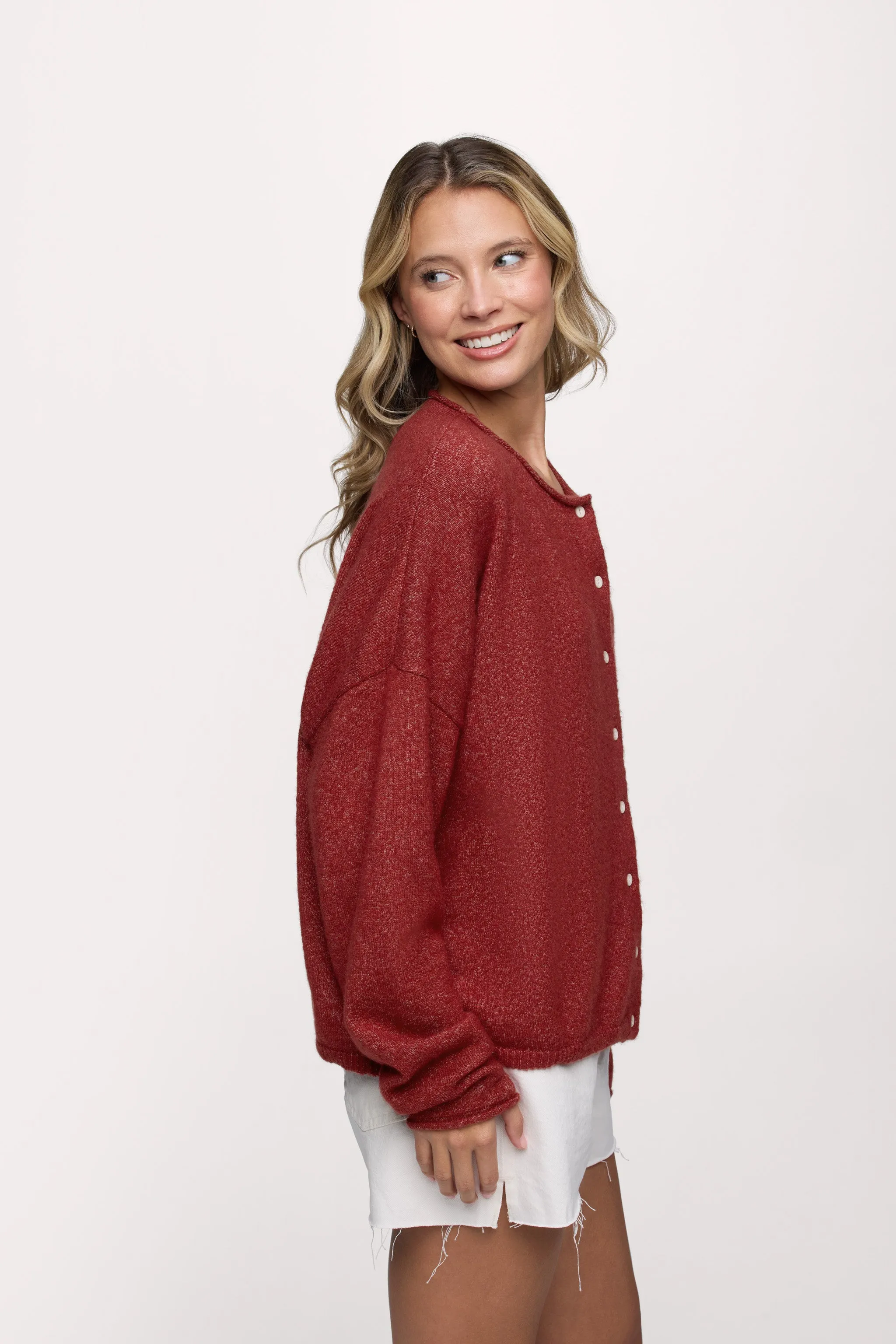 Cozy Knit Boxy Cardigan | Heather Scarlet sold by nuuds product image thumbnail 4