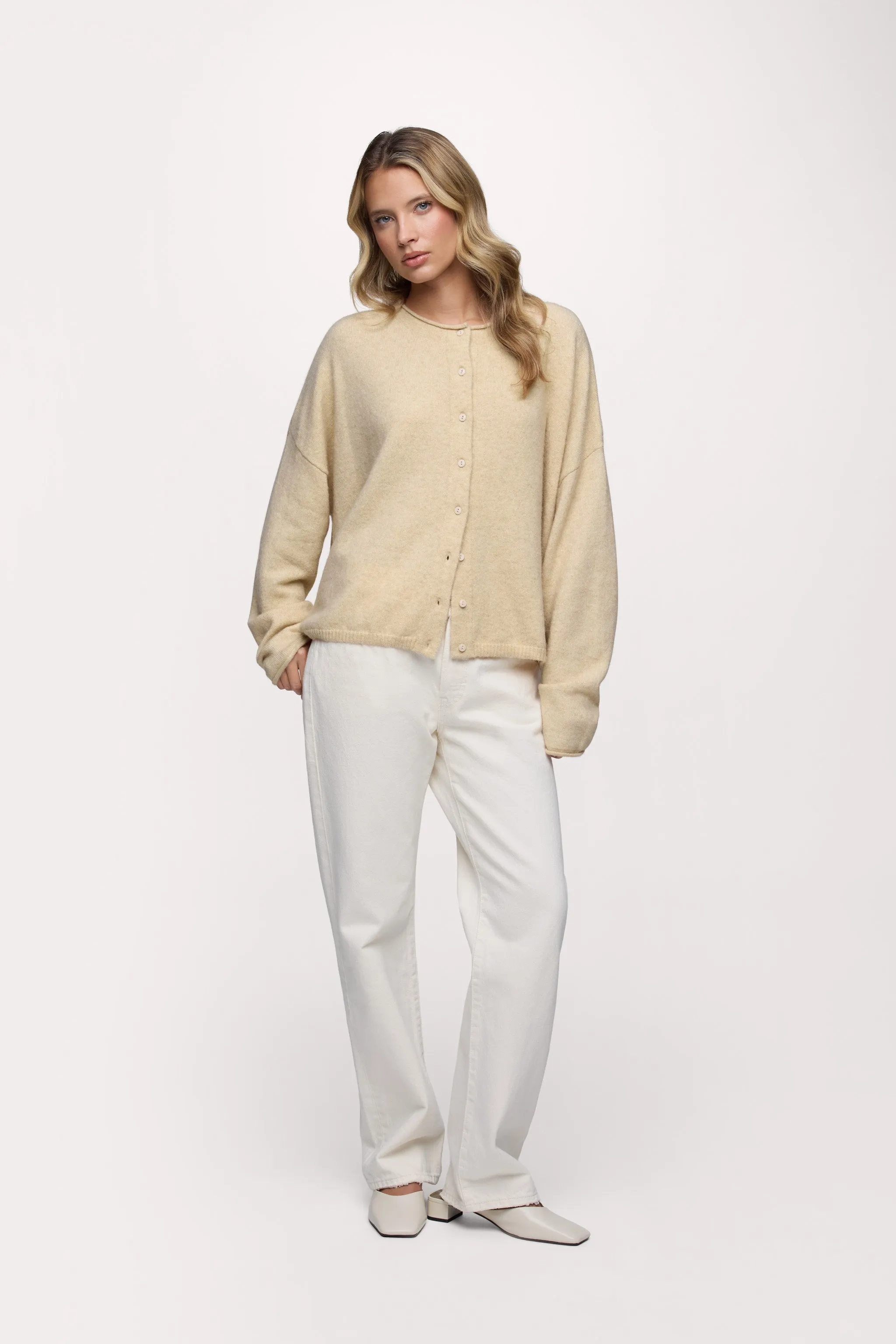 Cozy Knit Boxy Cardigan | Heather Oat sold by nuuds product image thumbnail 2