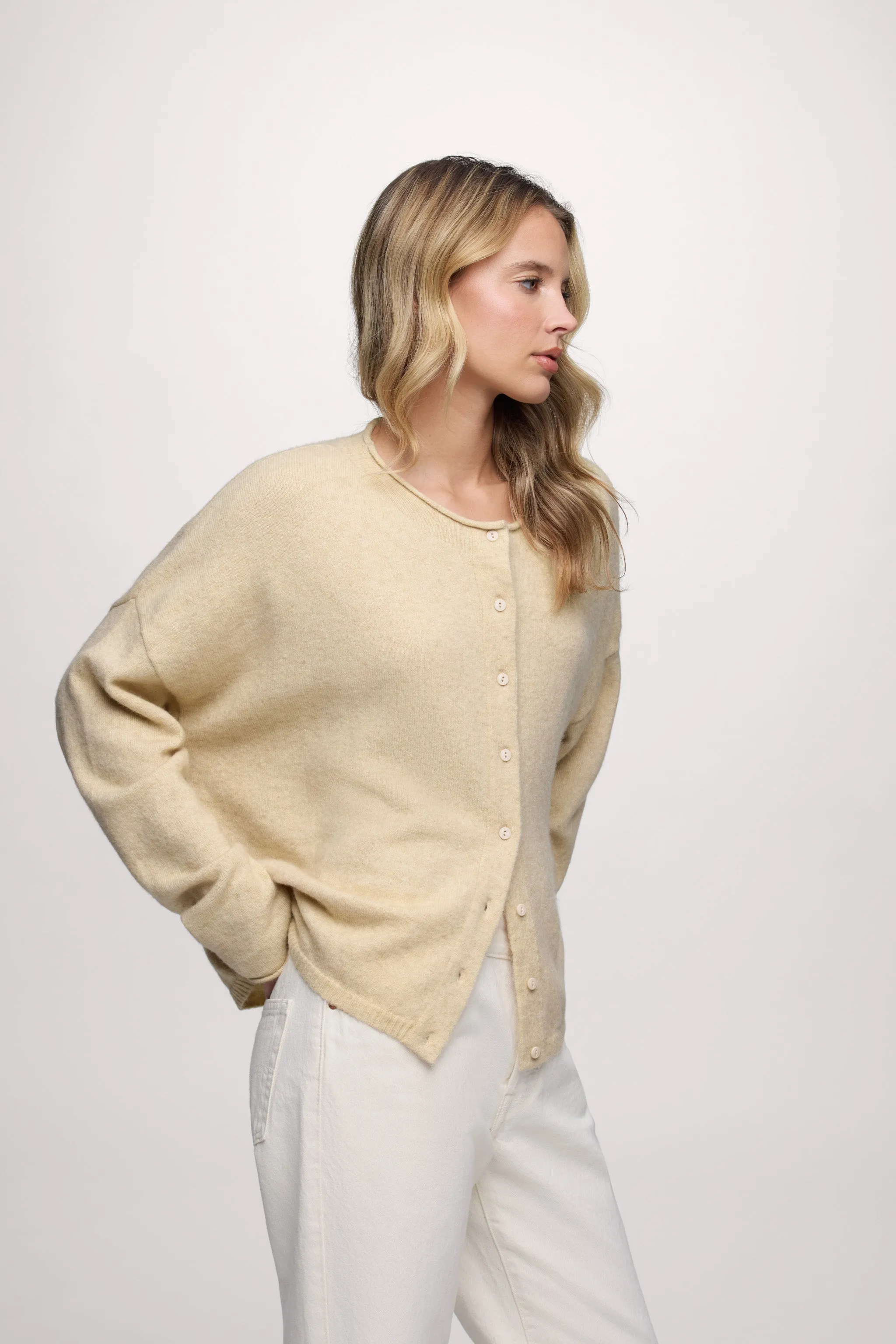 Cozy Knit Boxy Cardigan | Heather Oat sold by nuuds product image thumbnail 4
